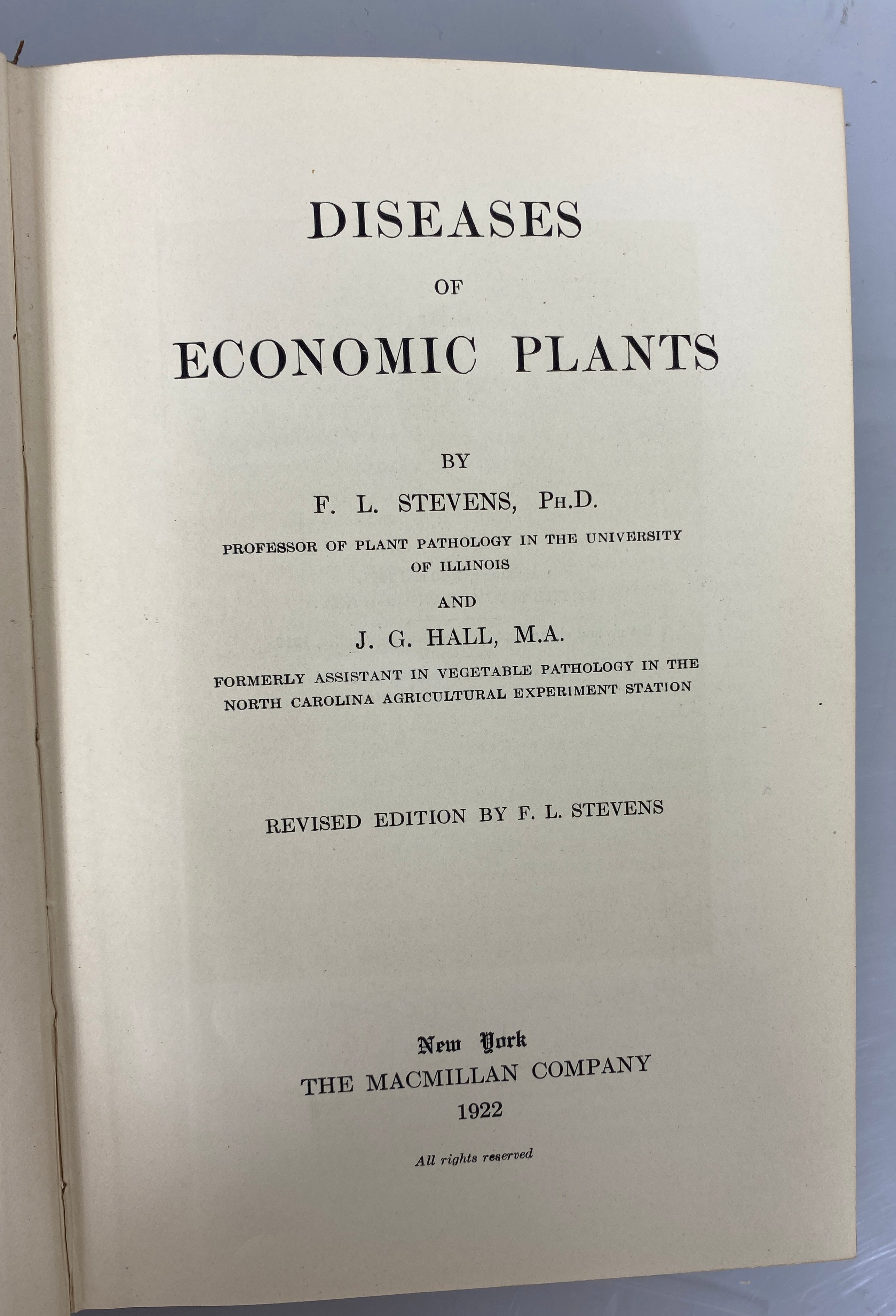 Diseases of Economic Plants Stevens/Hall 1922 Revised Edition Antique HC