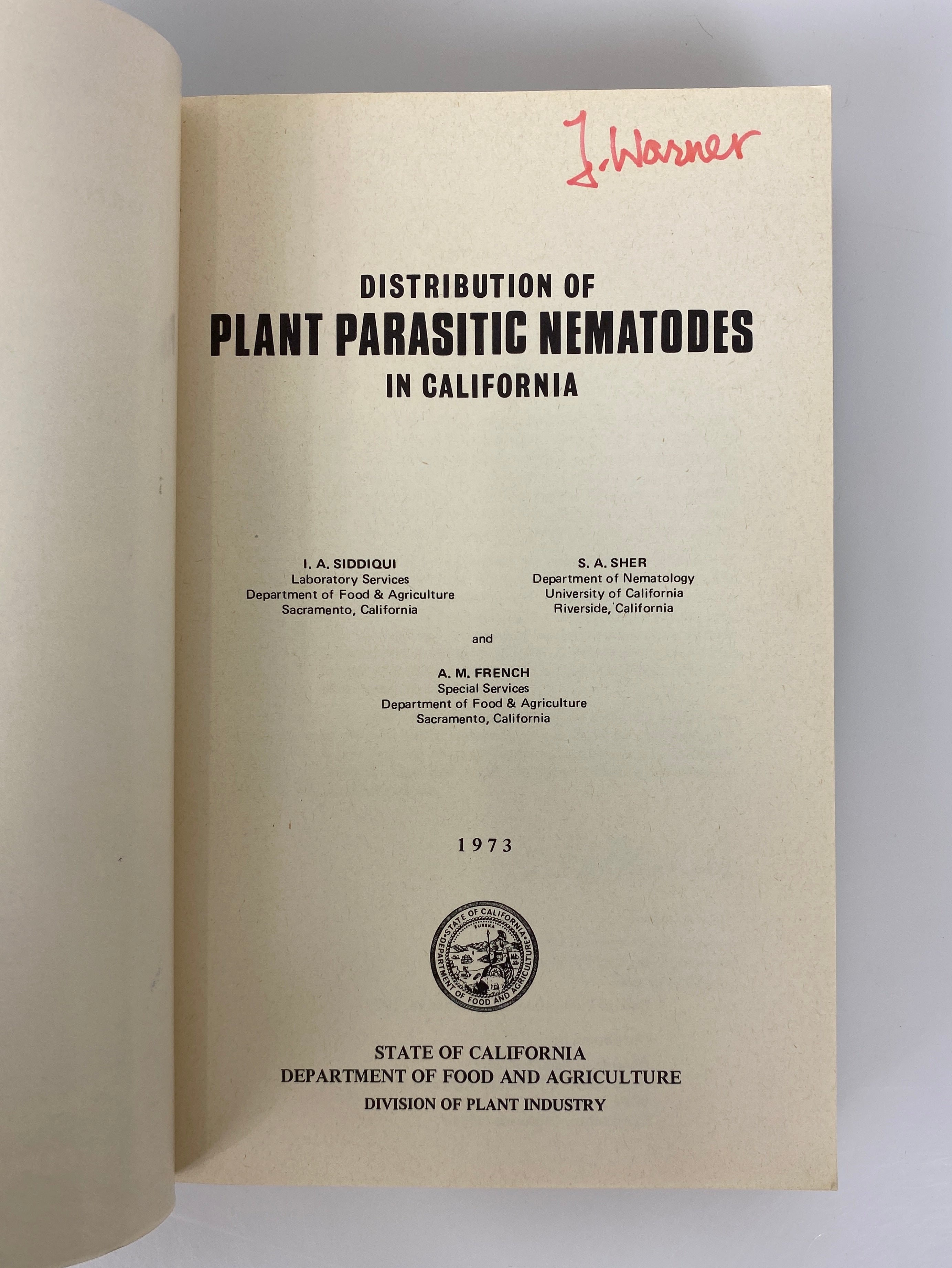 Distribution of Plant Parasitic Nematodes in California 1973 SC