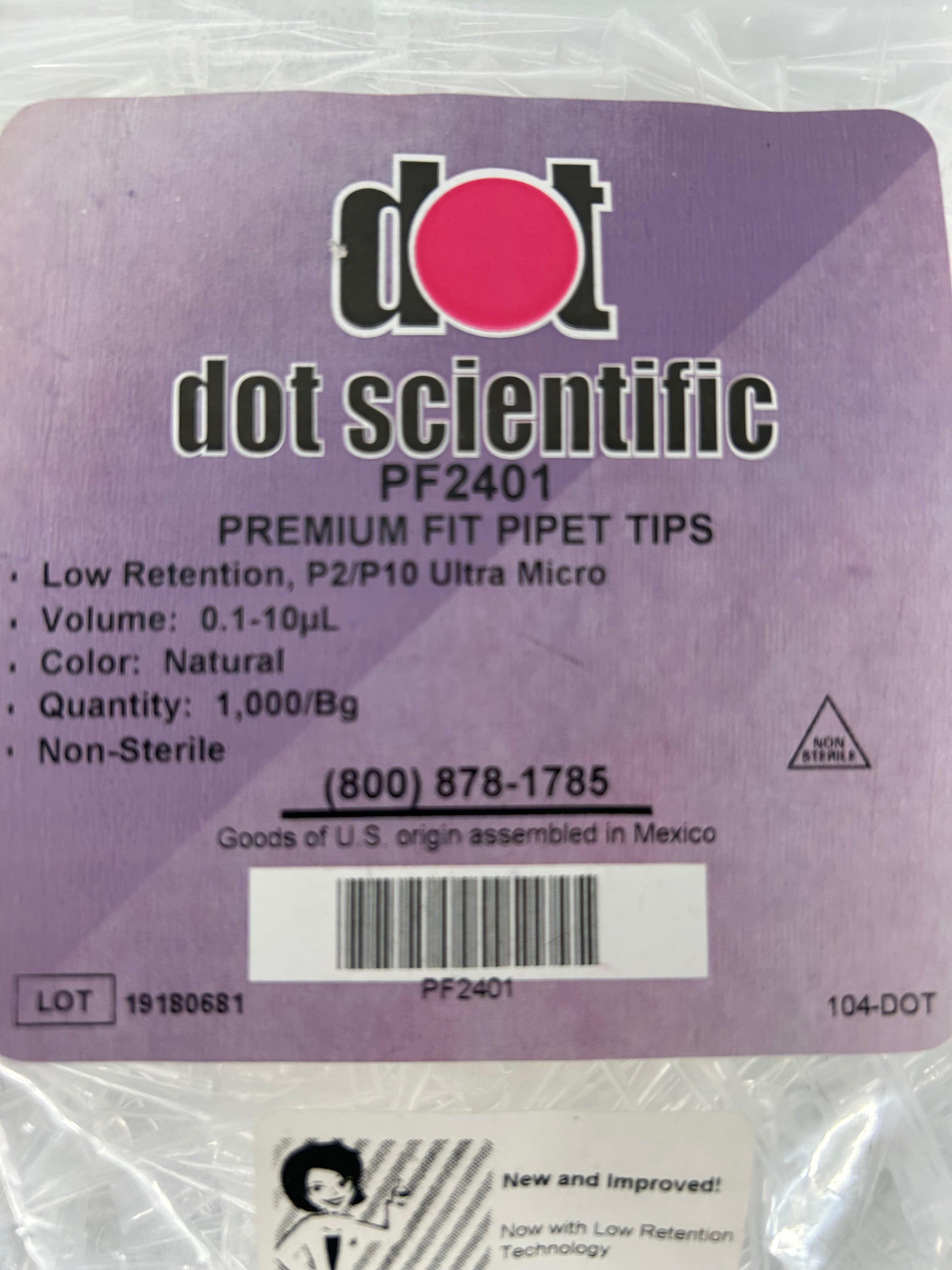 Dot Scientific Inc PF2401 Low Retention Clear Pipet Tips 1000 Count