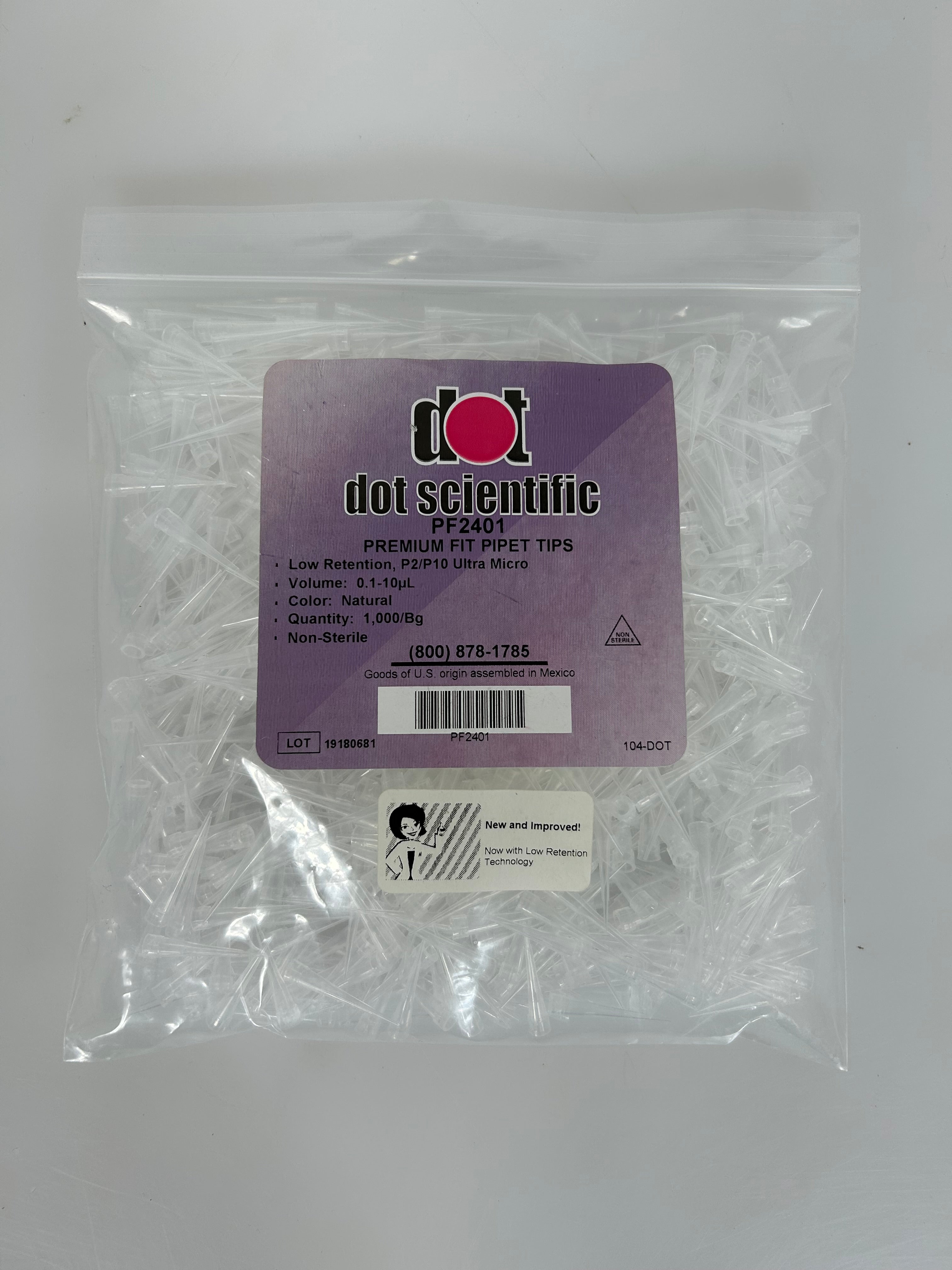 Dot Scientific Inc PF2401 Low Retention Clear Pipet Tips 1000 Count