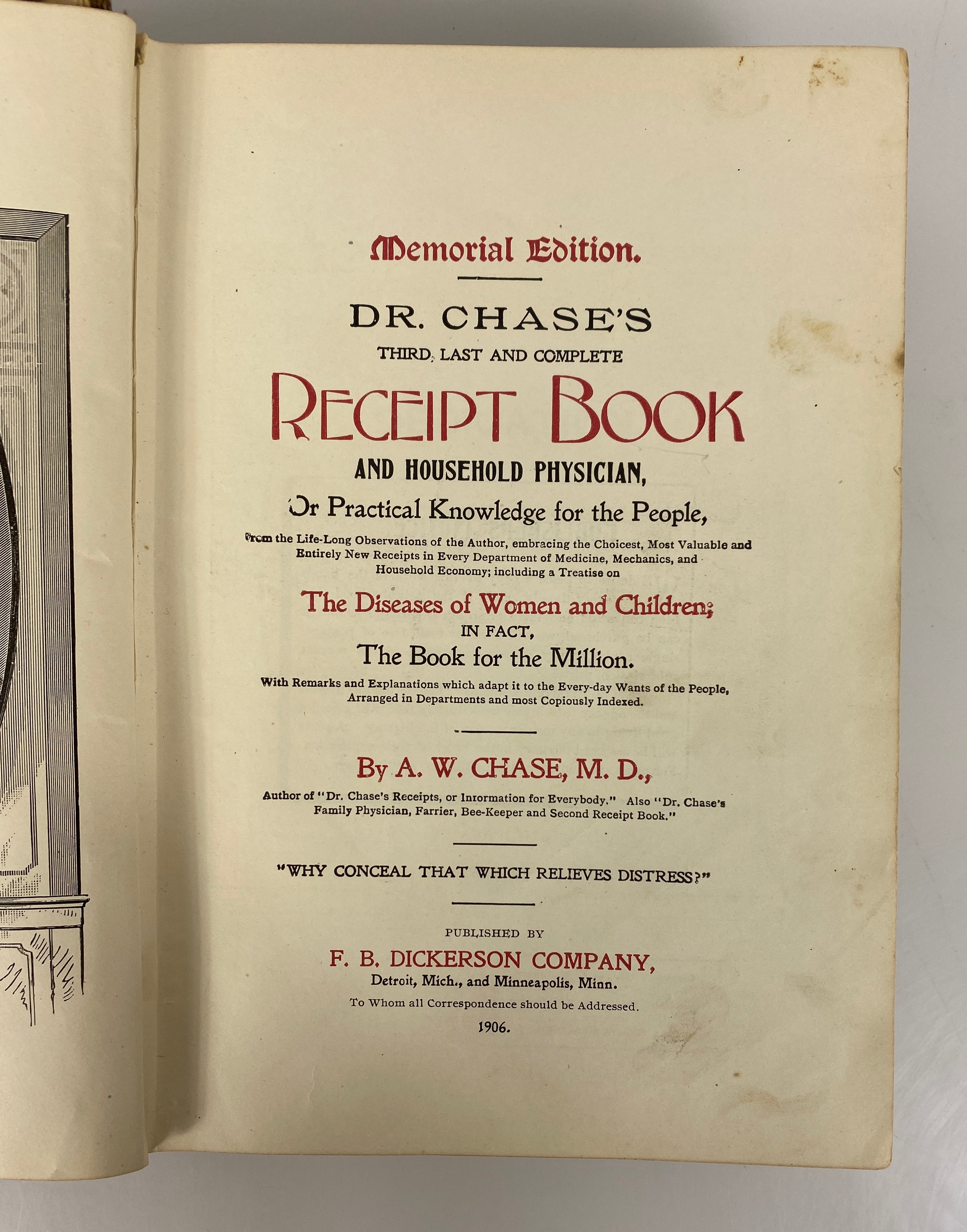 Dr. Chase's Last Receipt Book & Household Physician 1906 Antique HC