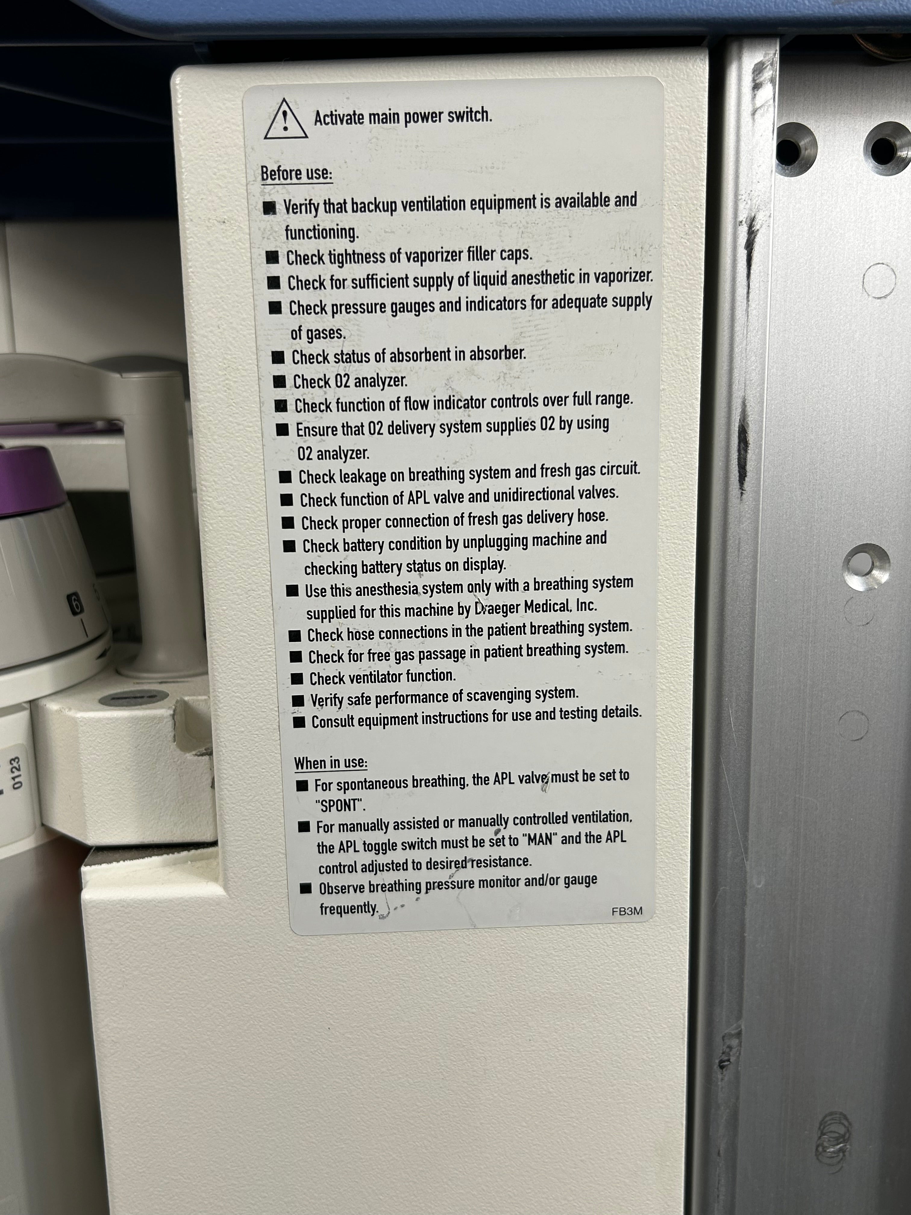 Drager Fabius GS Anesthsia Machine