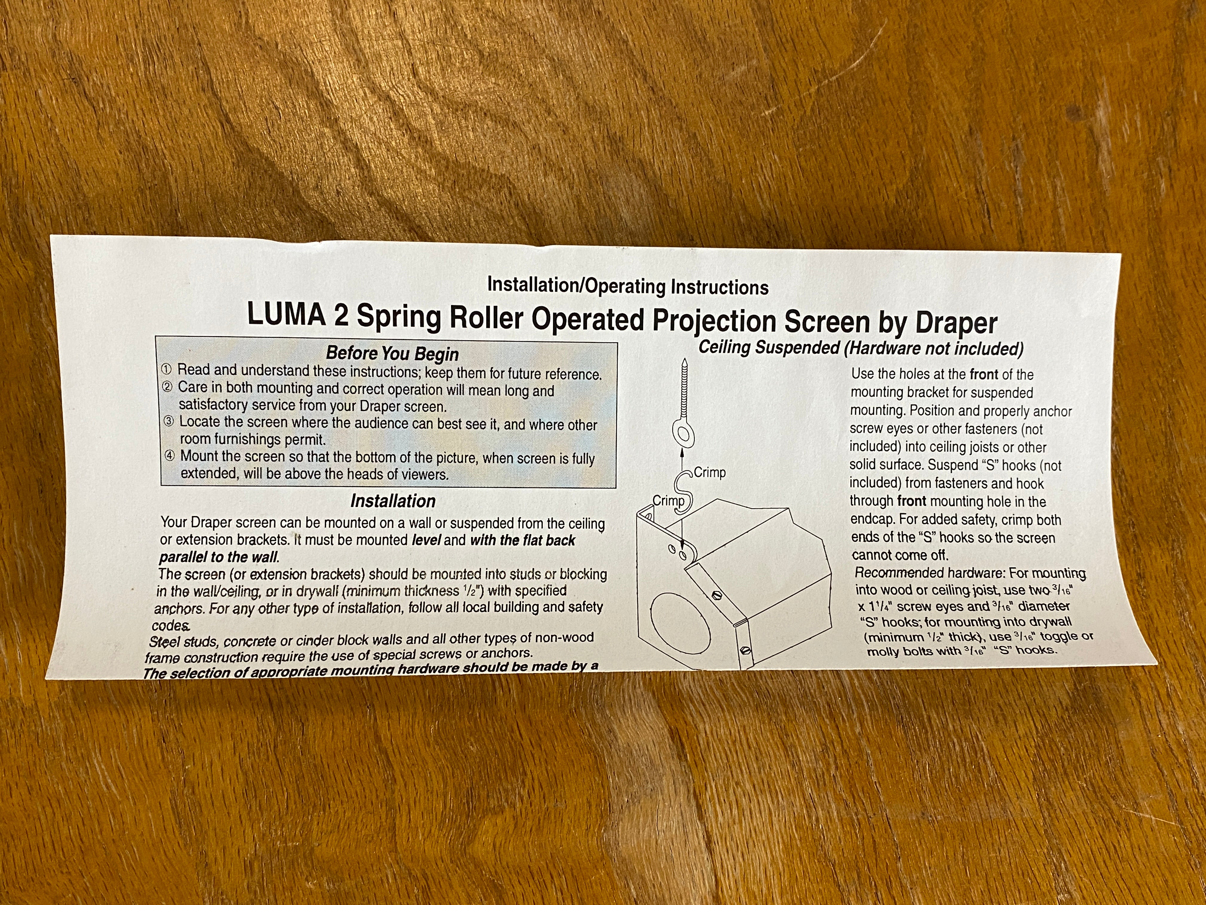 Draper Inc. Luma 2 Matt White 113"W Spring Roller Operated Projector Screen