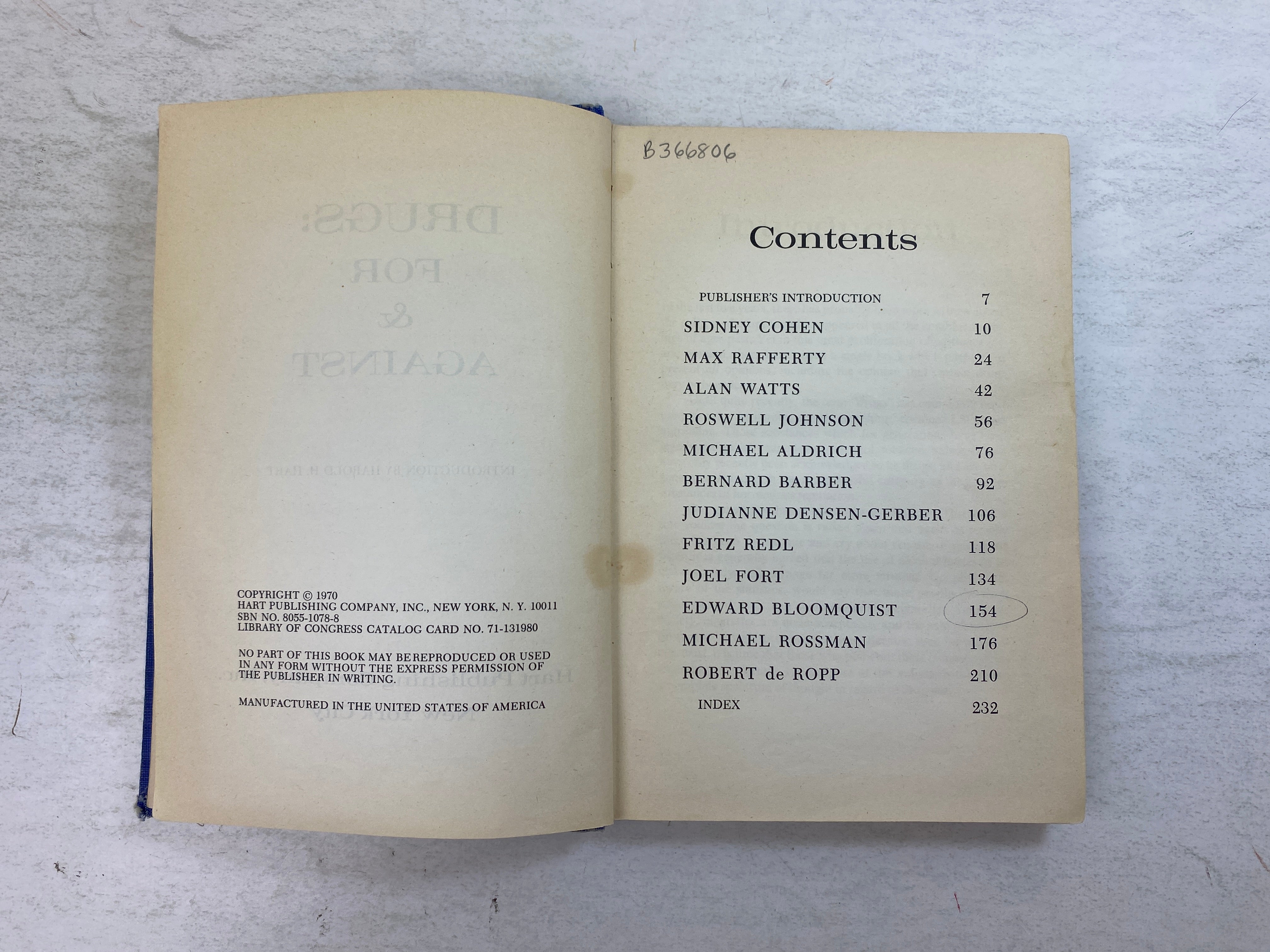 Drugs: For & Against Hart Publishing Company Ex-library 1970 HC