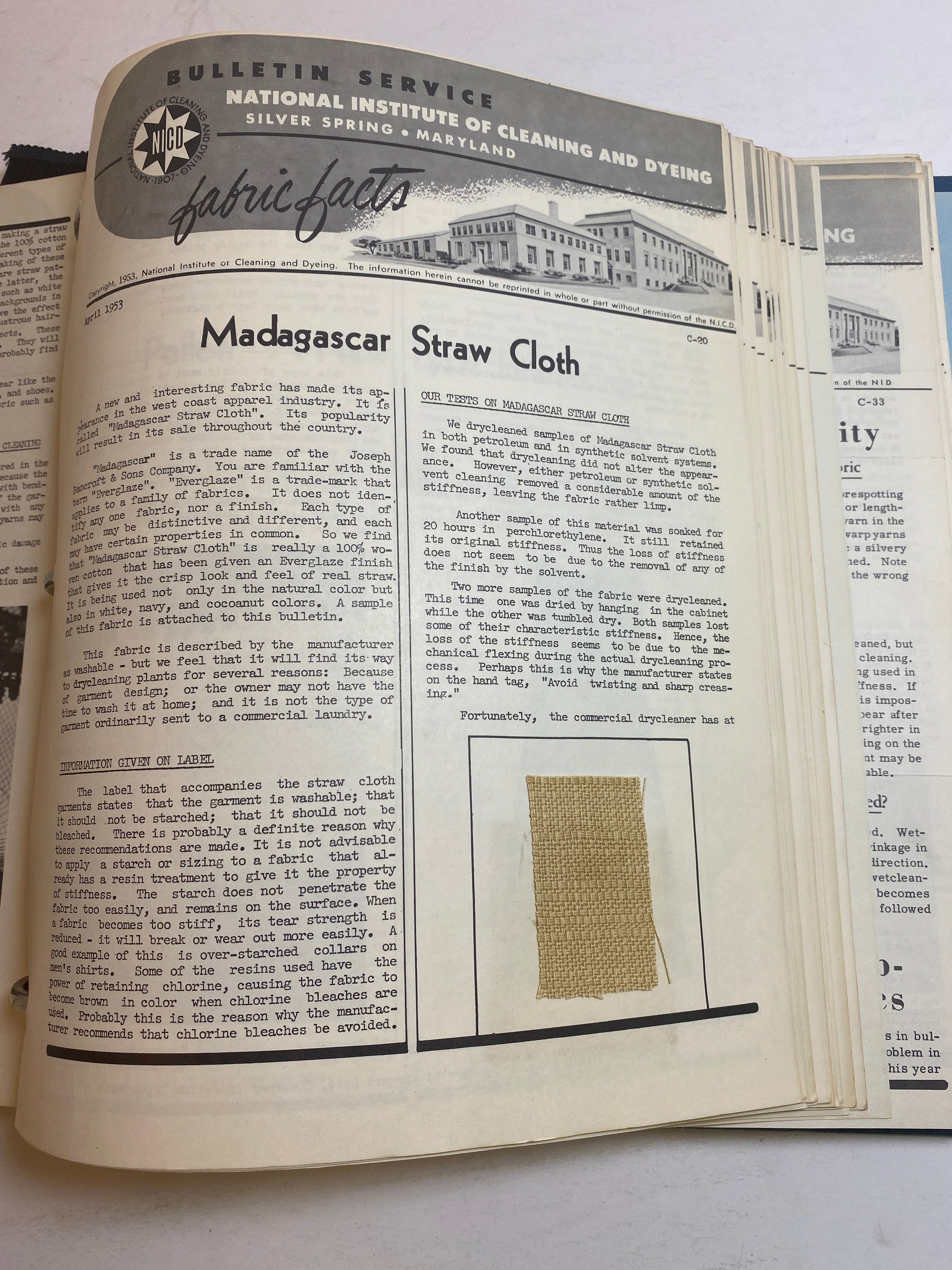 Dry Cleaner Fabric Facts Vintage 1950-1958