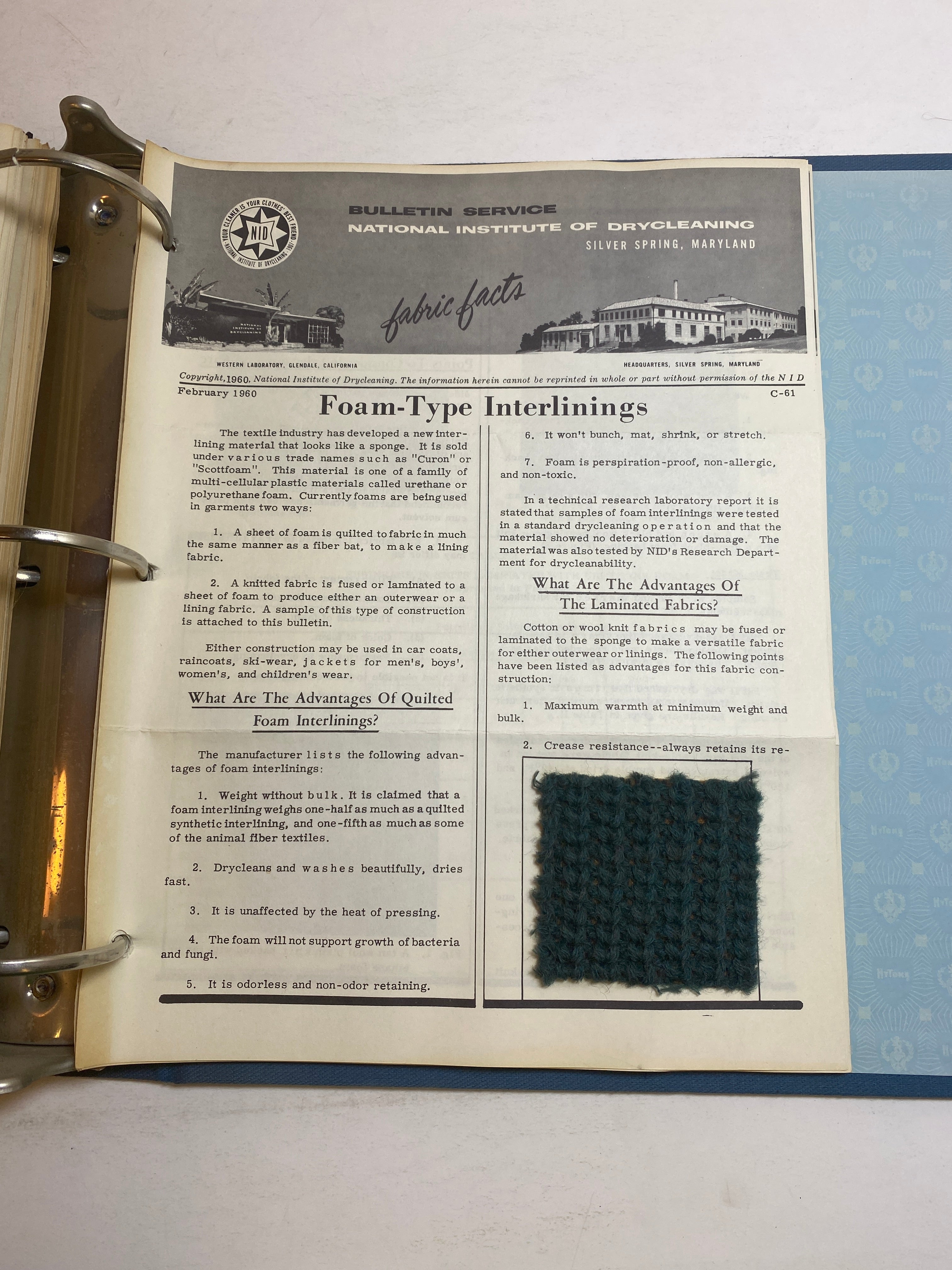 Dry Cleaner Fabric Facts Vintage 1950-1958