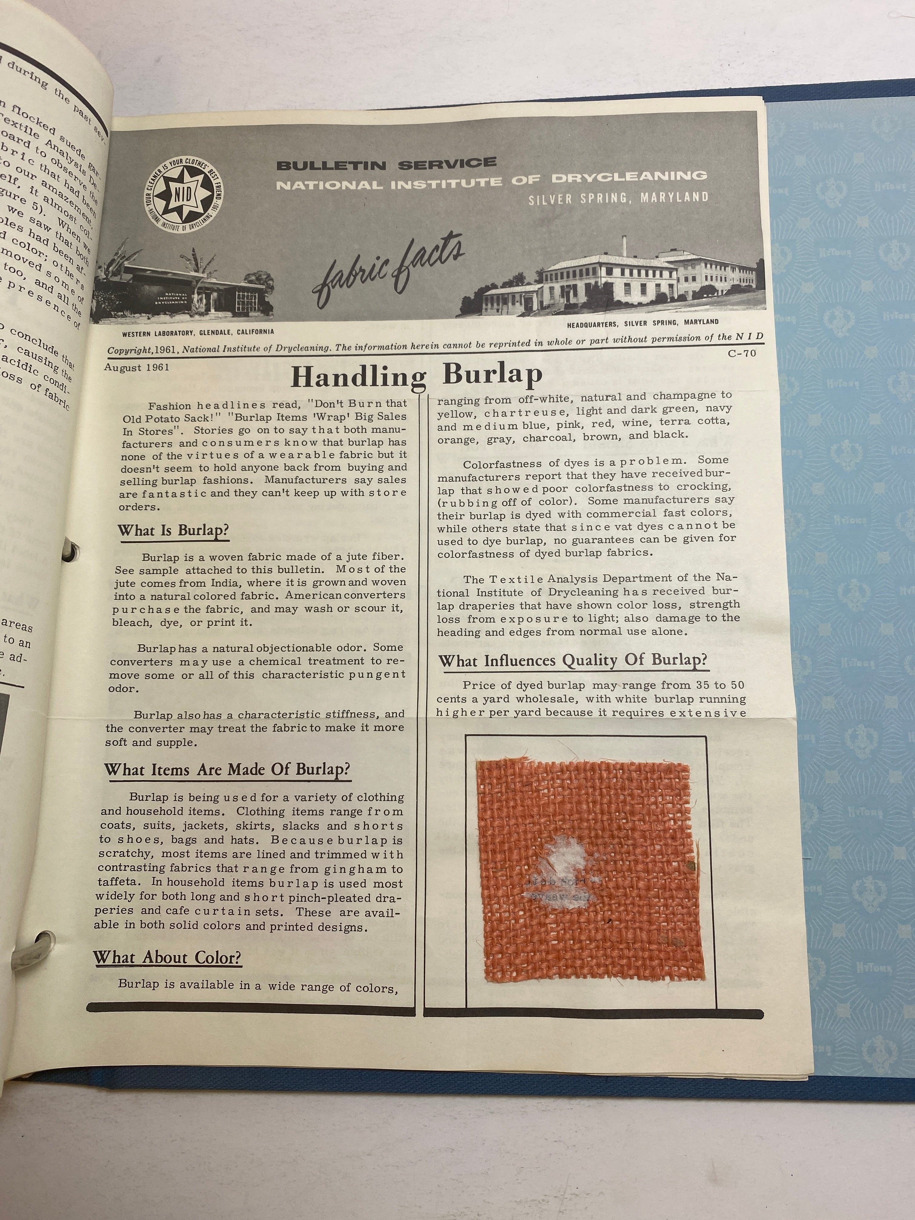 Dry Cleaner Fabric Facts Vintage 1950-1958