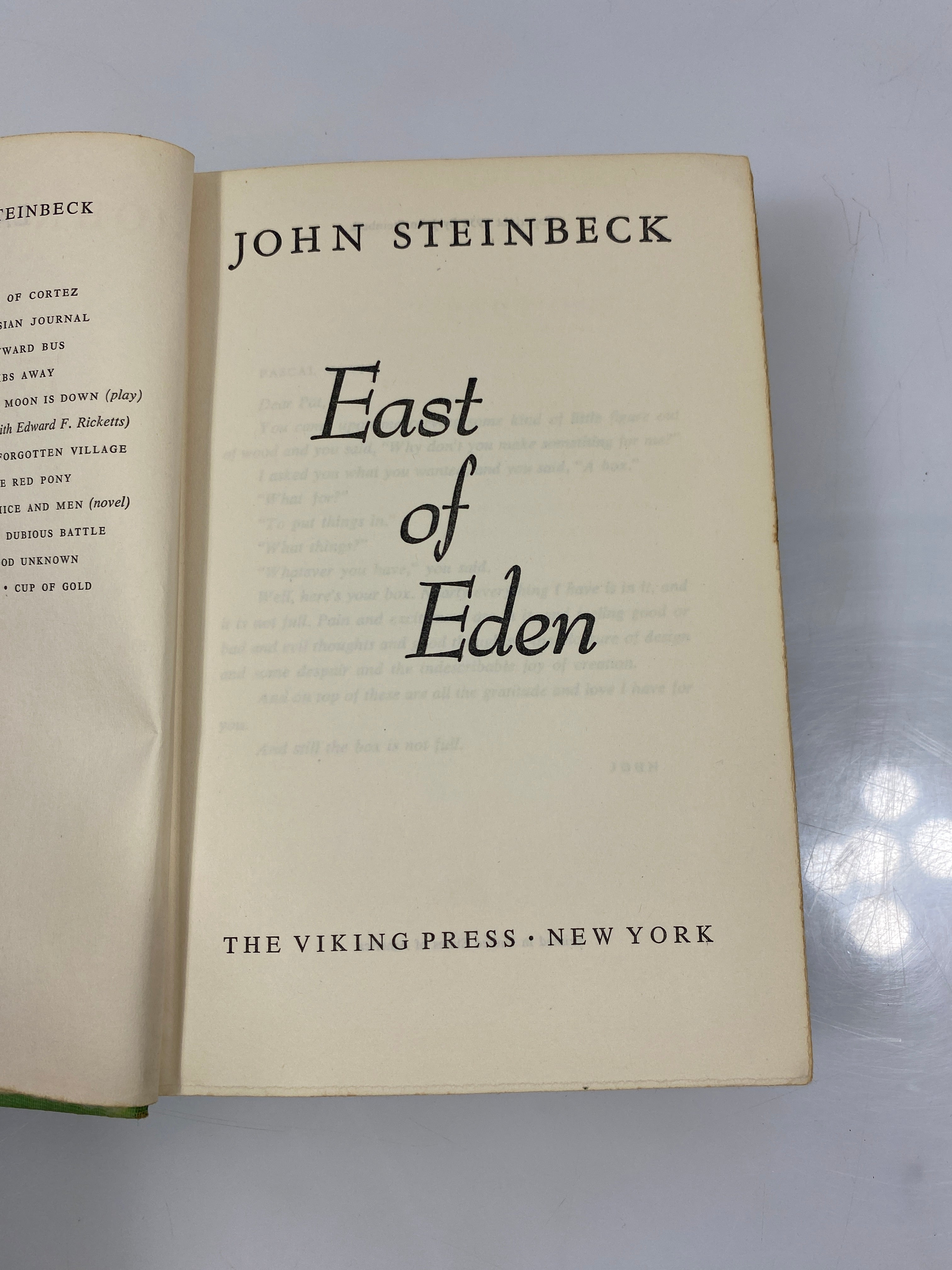 East of Eden John Steinbeck 1st Edition Viking Press 1952 HC