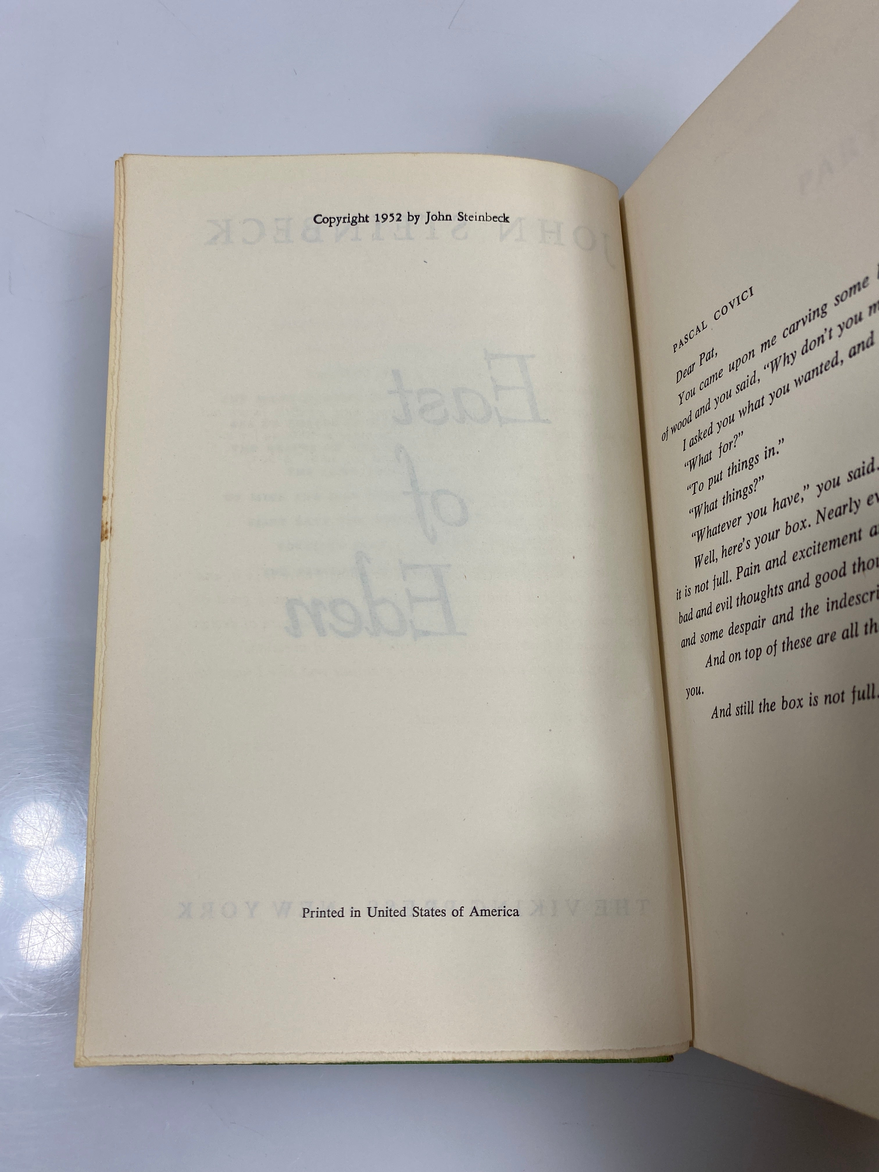 East of Eden John Steinbeck 1st Edition Viking Press 1952 HC