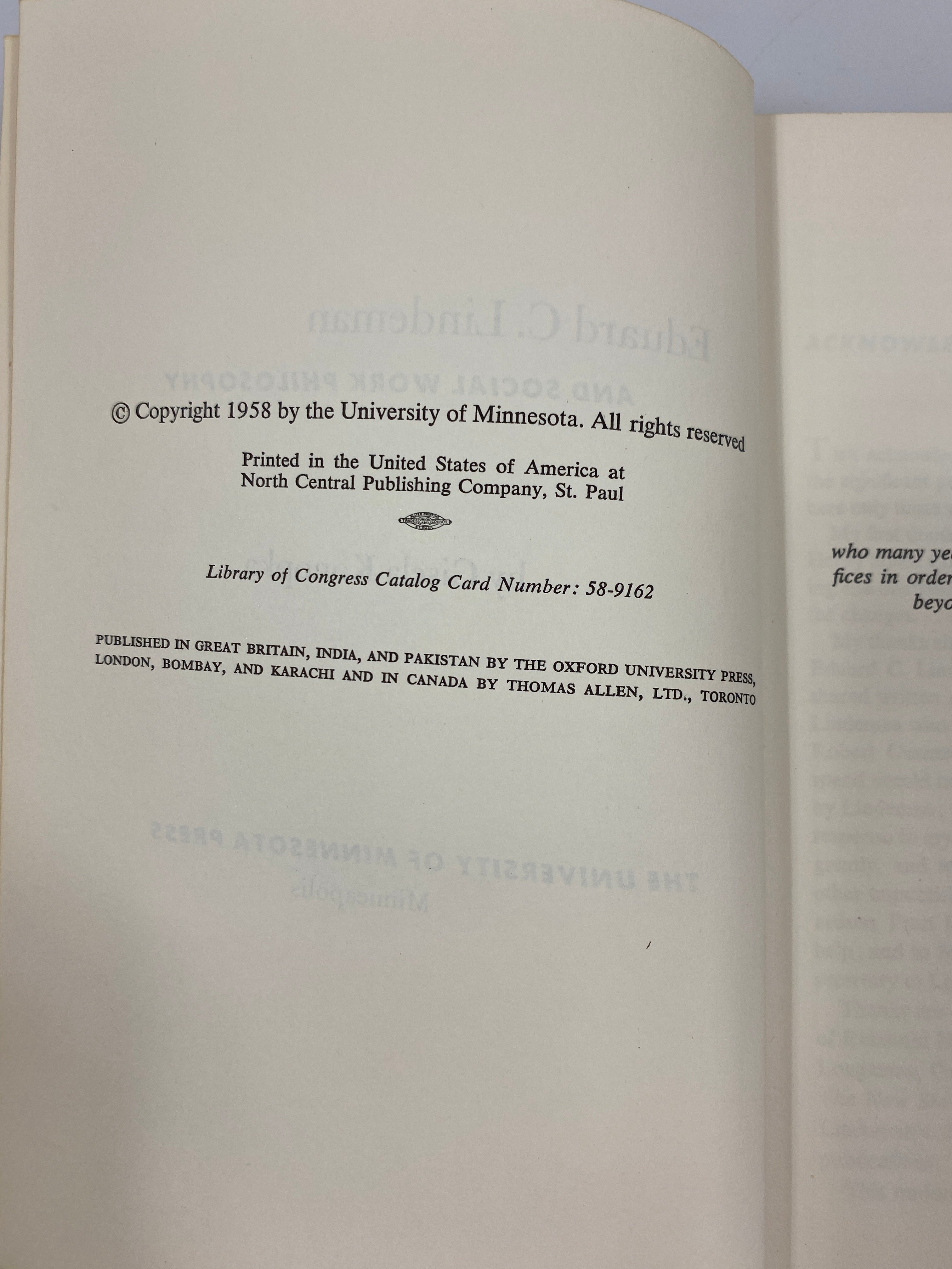 Eduard C. Lindeman and Social Work Philosophy by Konopka Ex-library 1958 HC