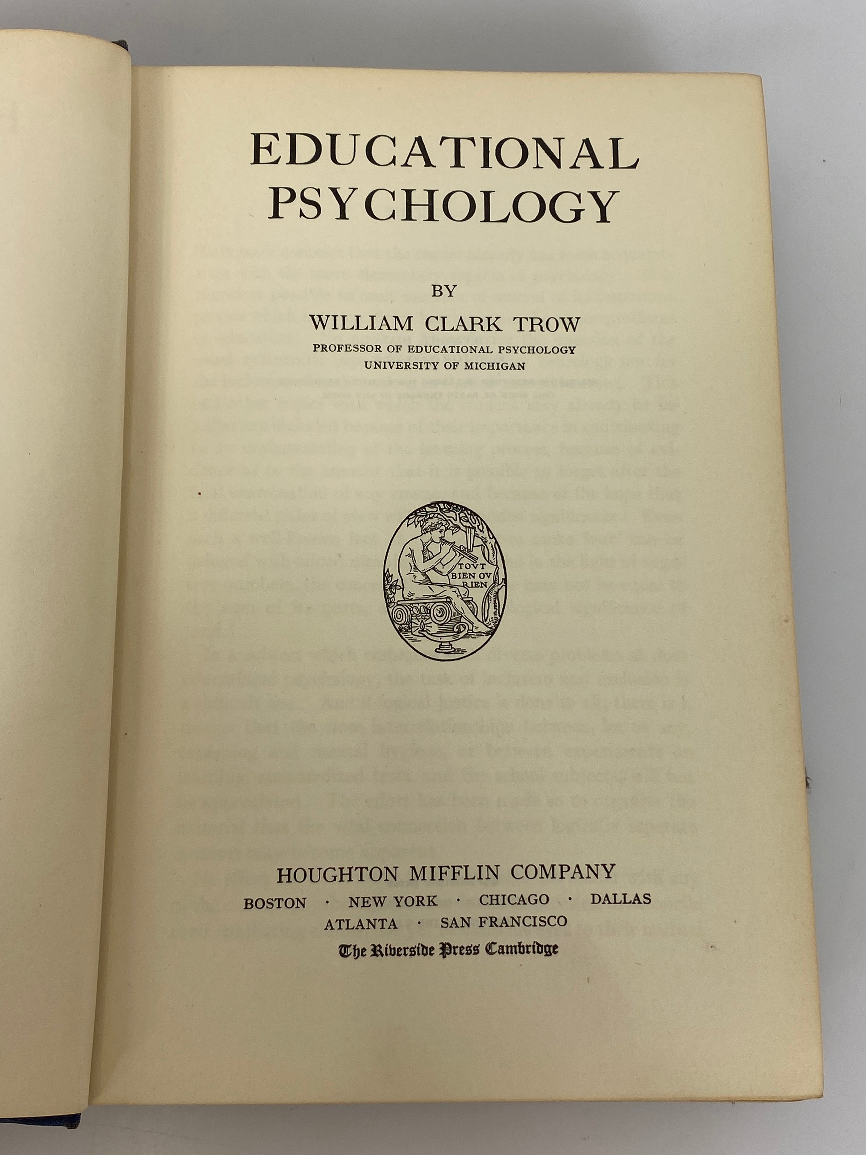 Educational Psychology William Clark Trow 1931 Vintage HC 1st Edition
