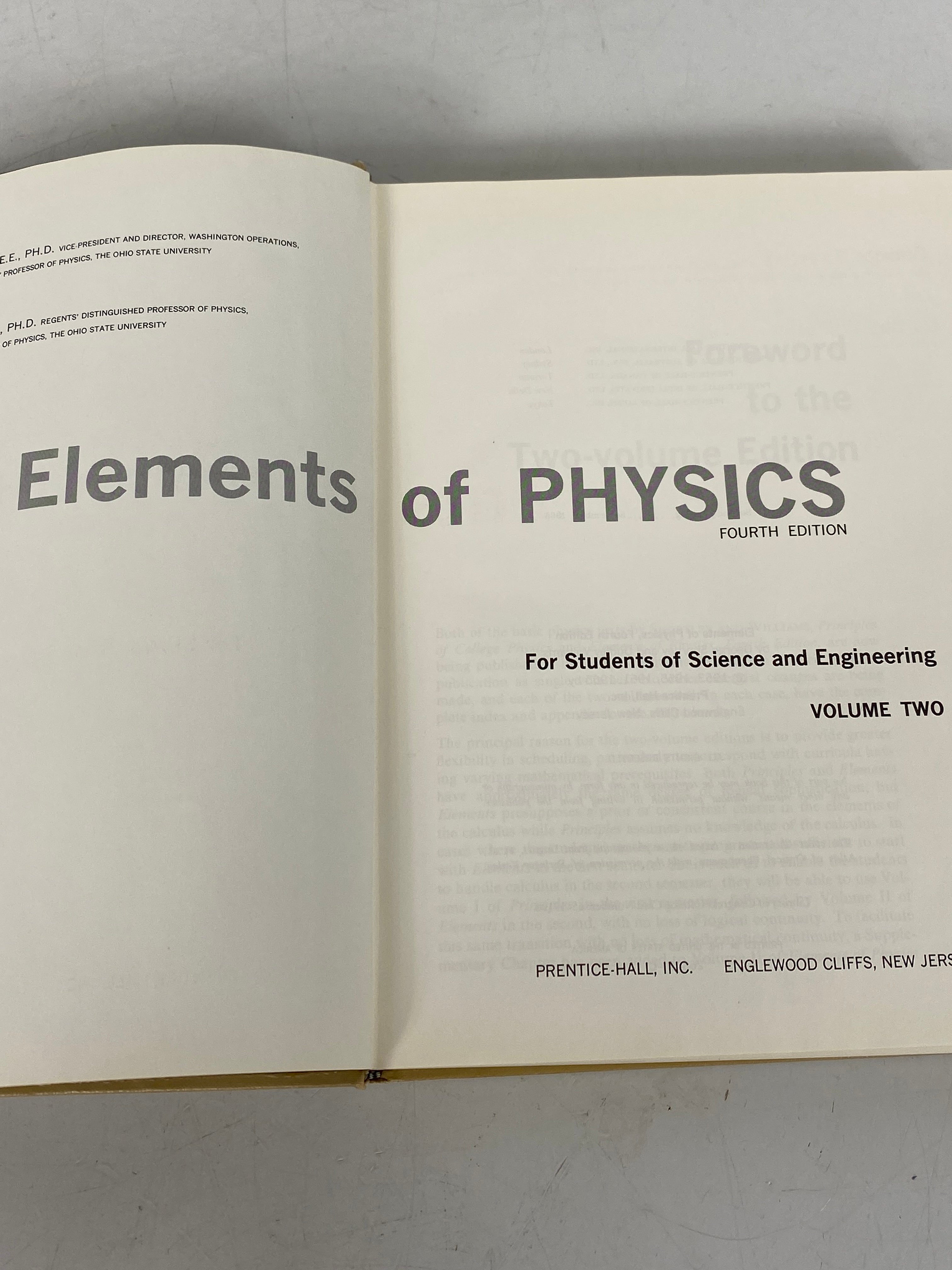 Elements of Physics Vol Two by Shortley/Williams 1965 Fourth Edition HC
