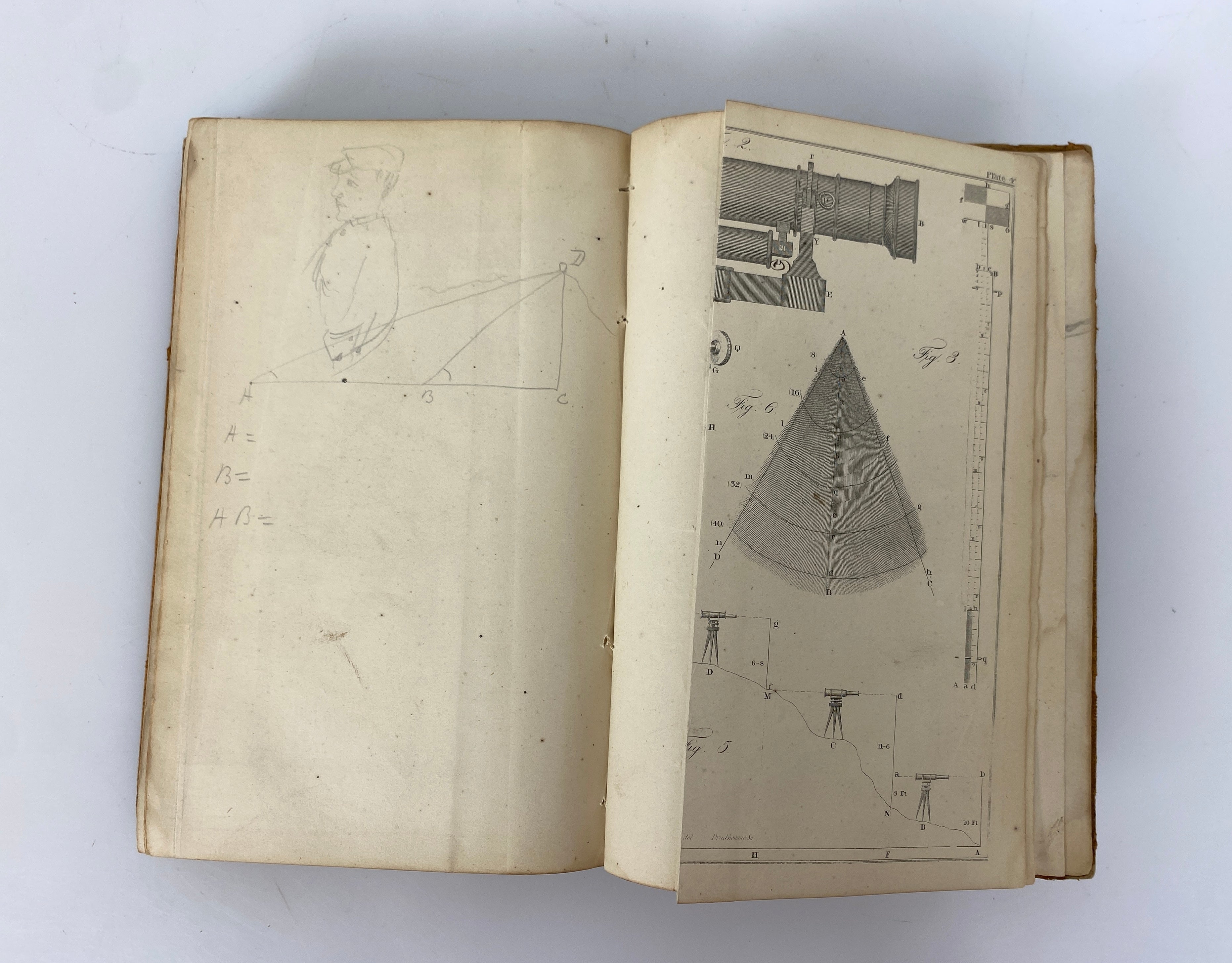Elements of Surveying & Navigation by Davies c1860s Antique Leather