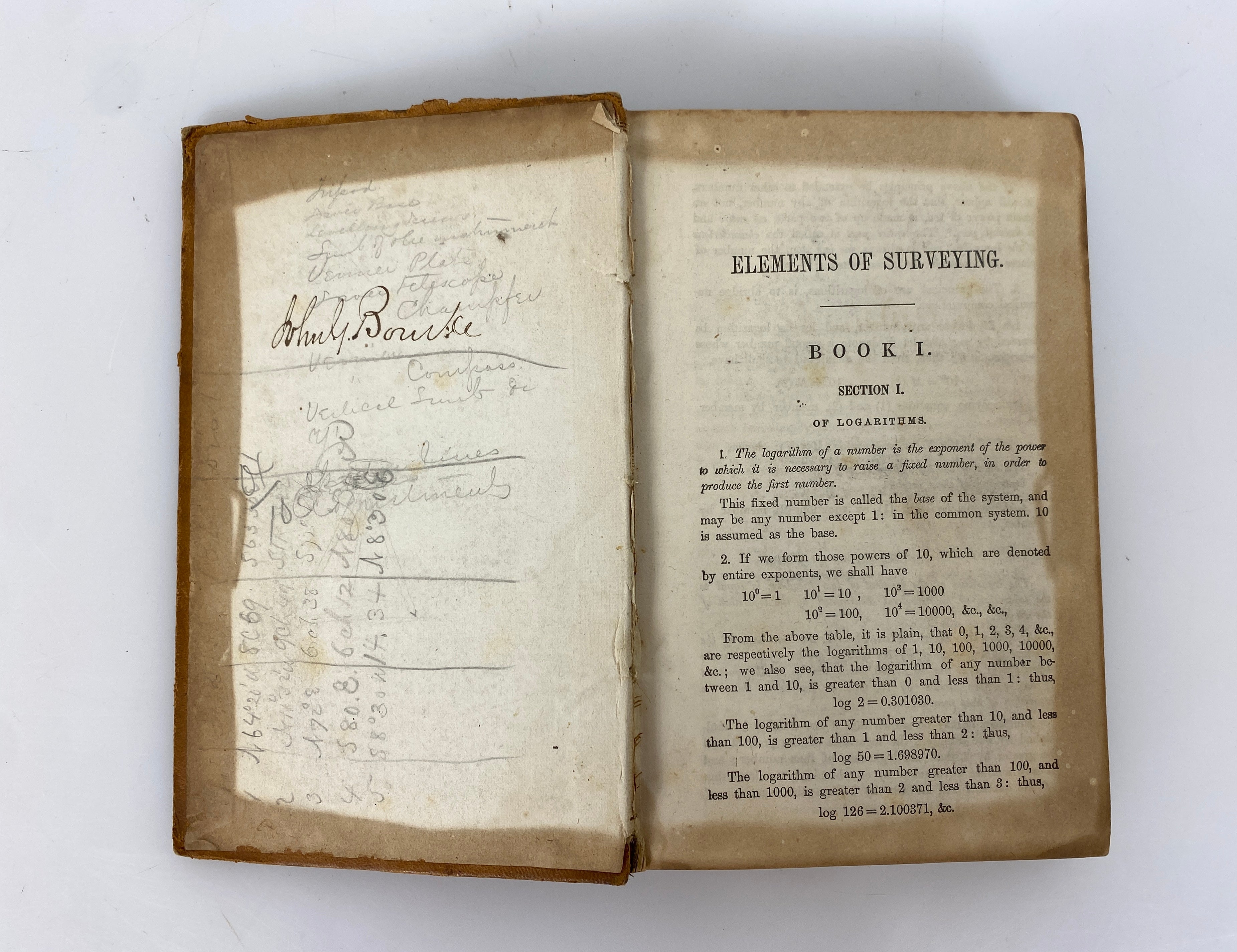 Elements of Surveying & Navigation by Davies c1860s Antique Leather