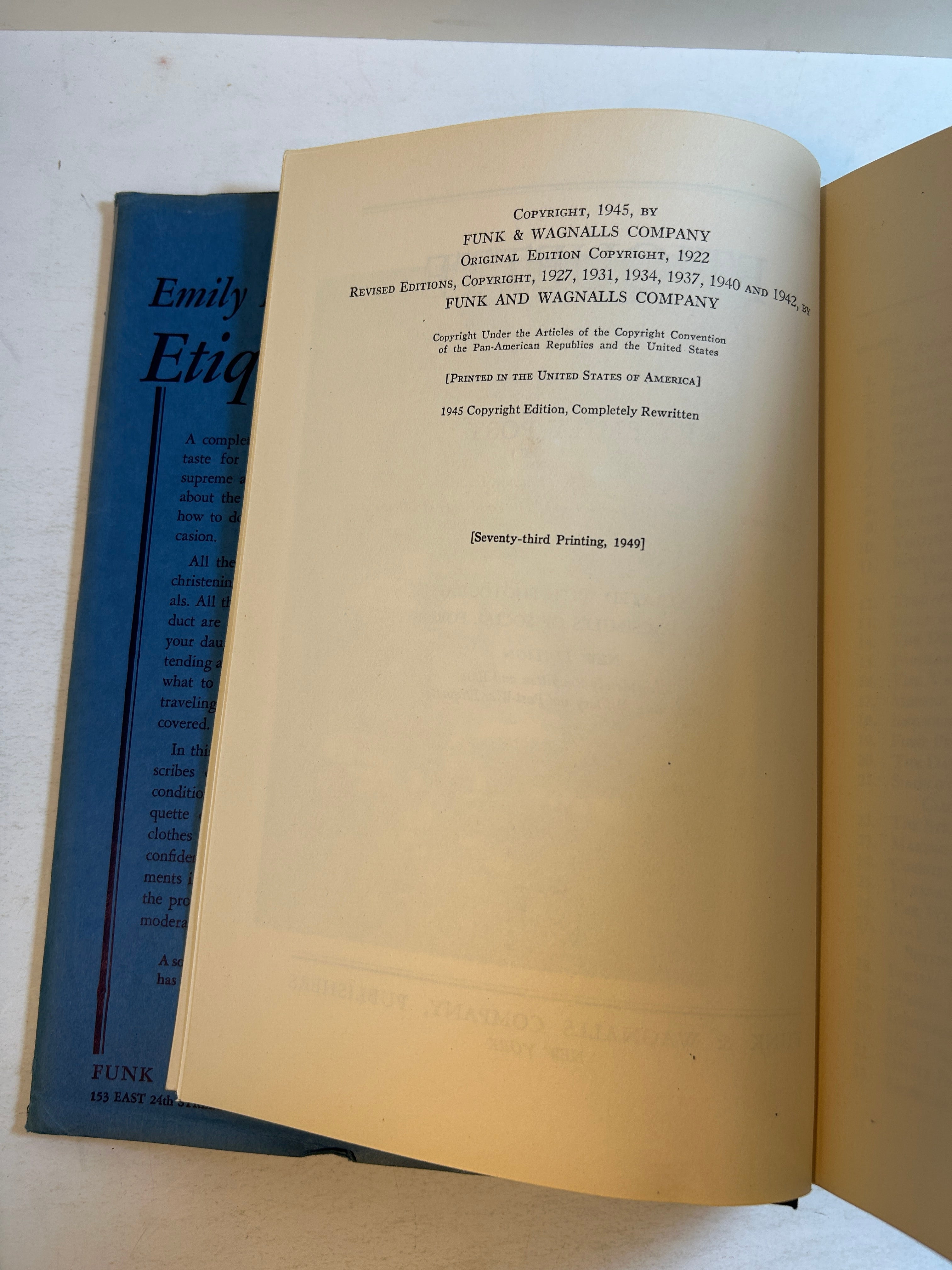 Emily Post's Etiquette Funk & Wagnalls 1949 HCDJ