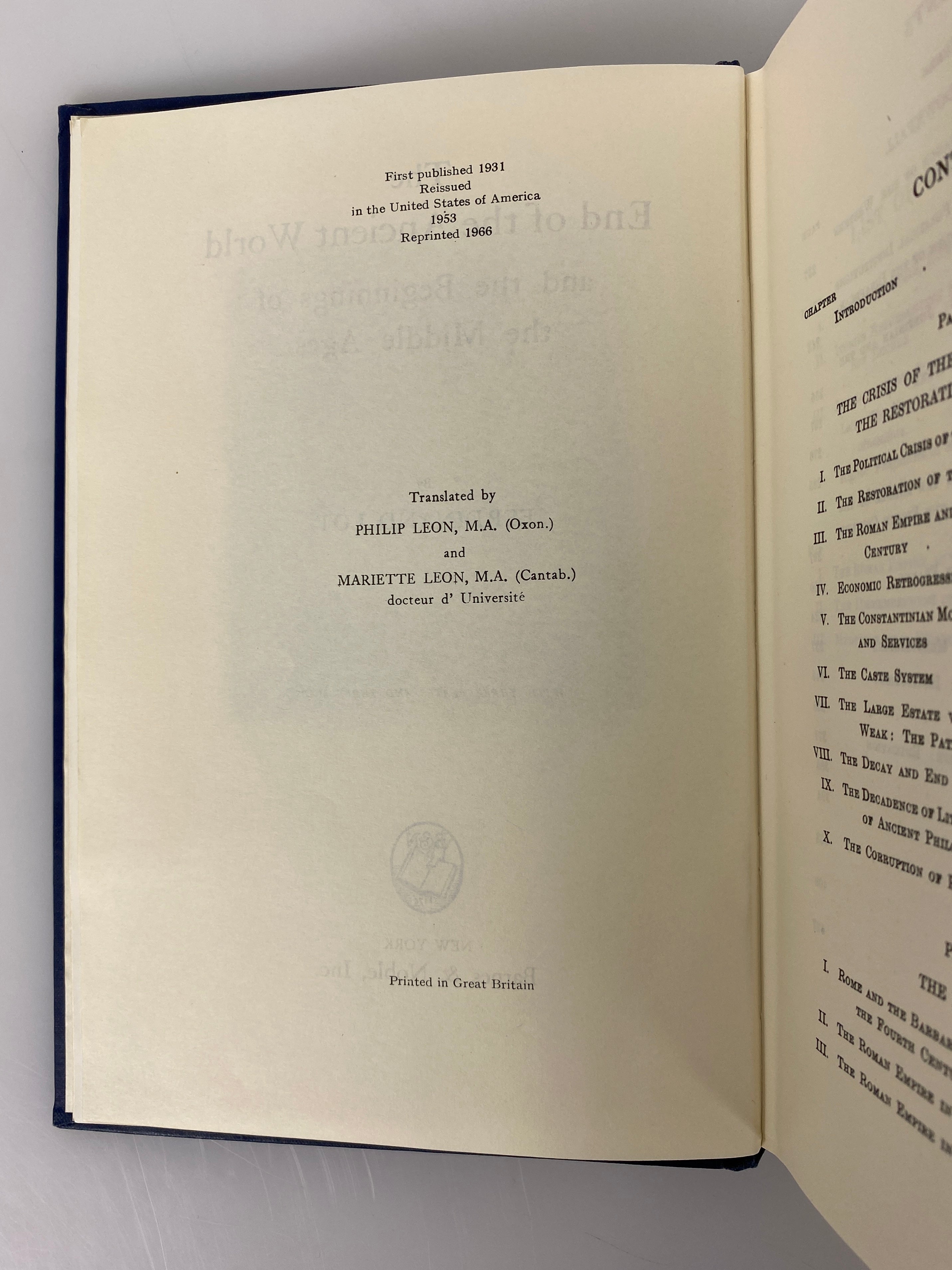 End of the Ancient World/Beginnings of the Middle Ages 1966 Ex-Library HC