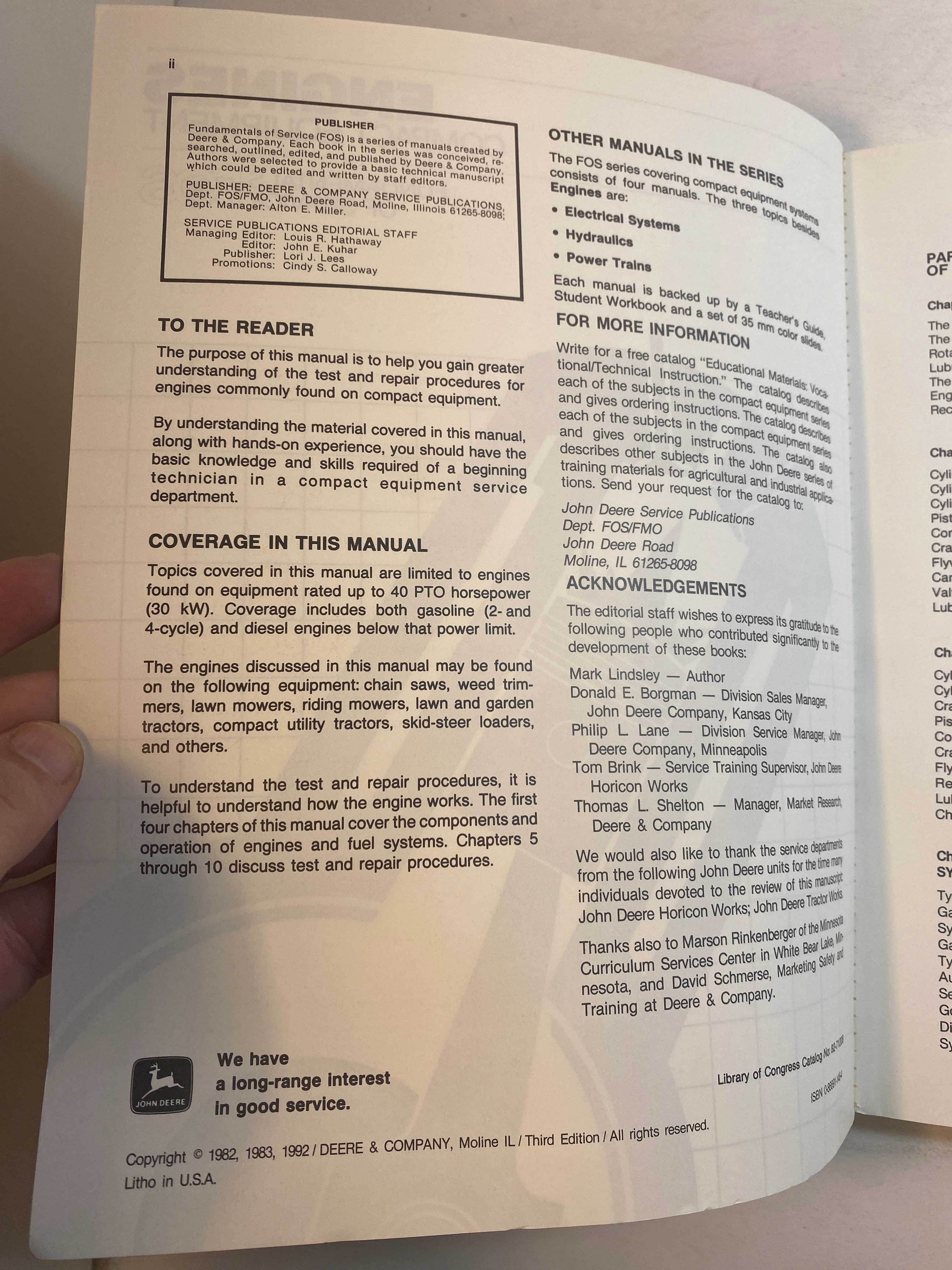 Engines Compact Equipment Fundamentals of Service FCP-80103B John Deere