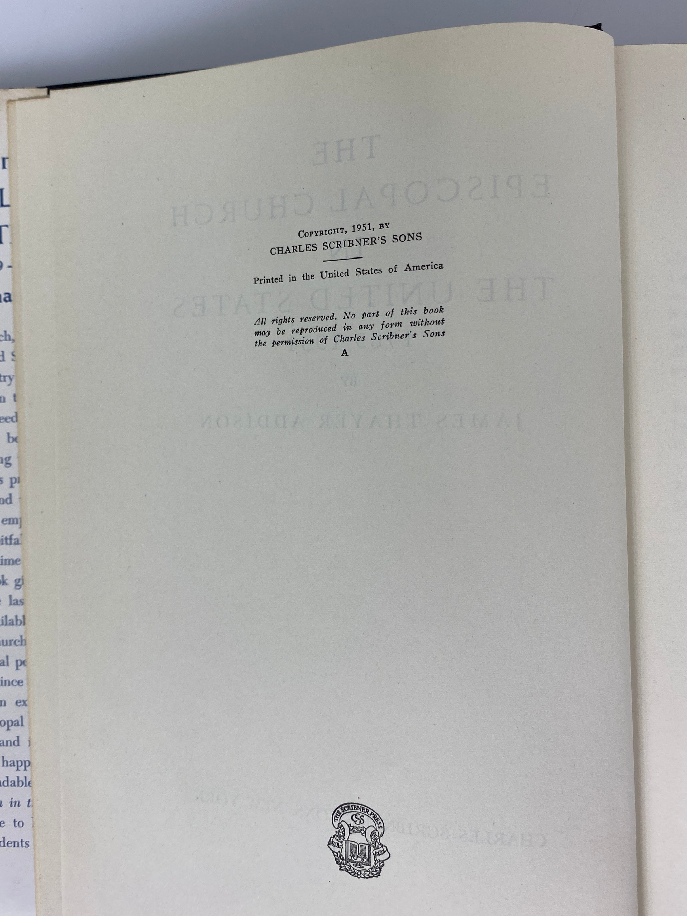 Episcopal Church in the United States 1789-1931 James Addison 1951 HCDJ