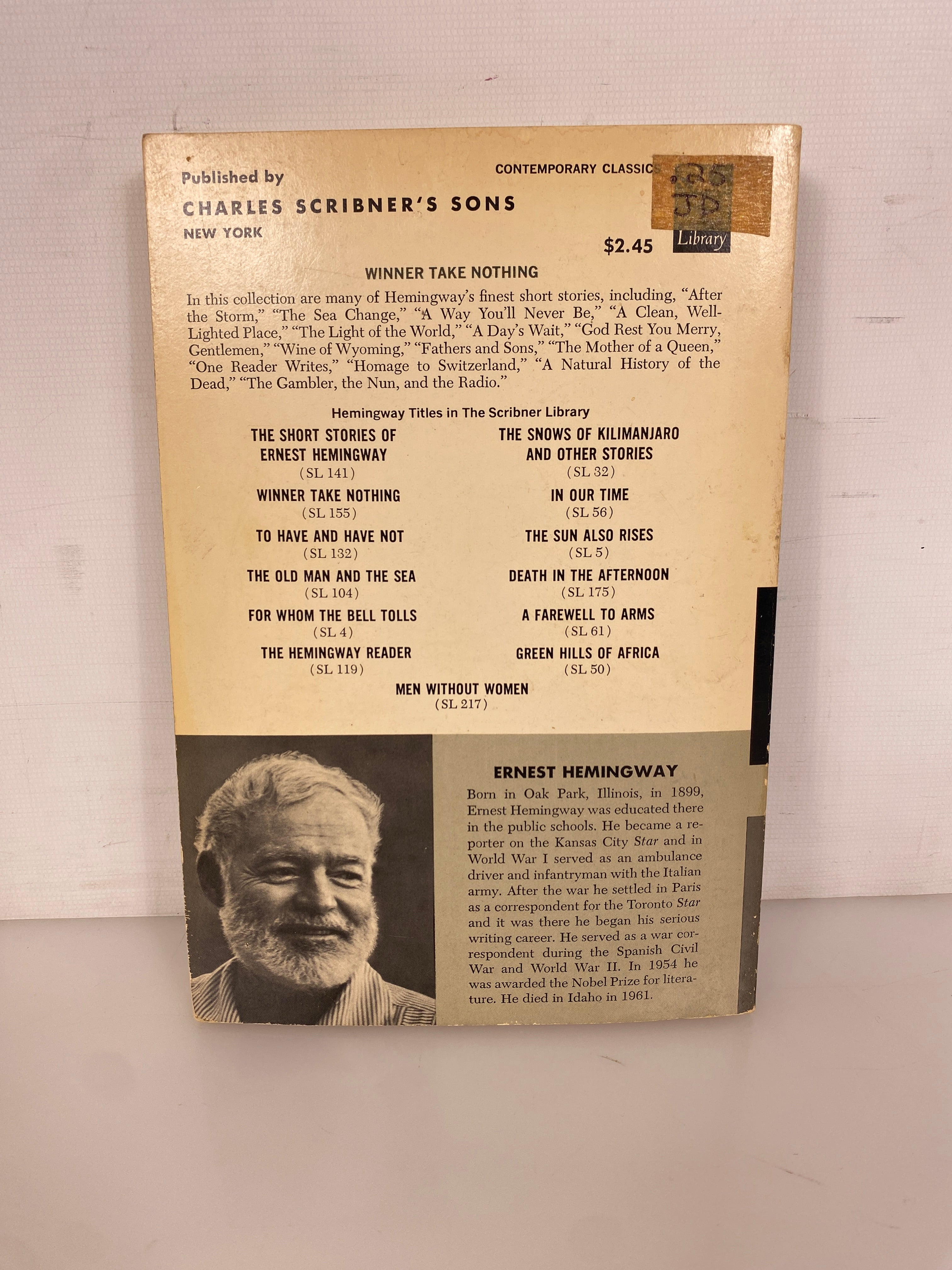 Ernest Hemingway Winner Take Nothing 1970 Vintage Scribner's PB