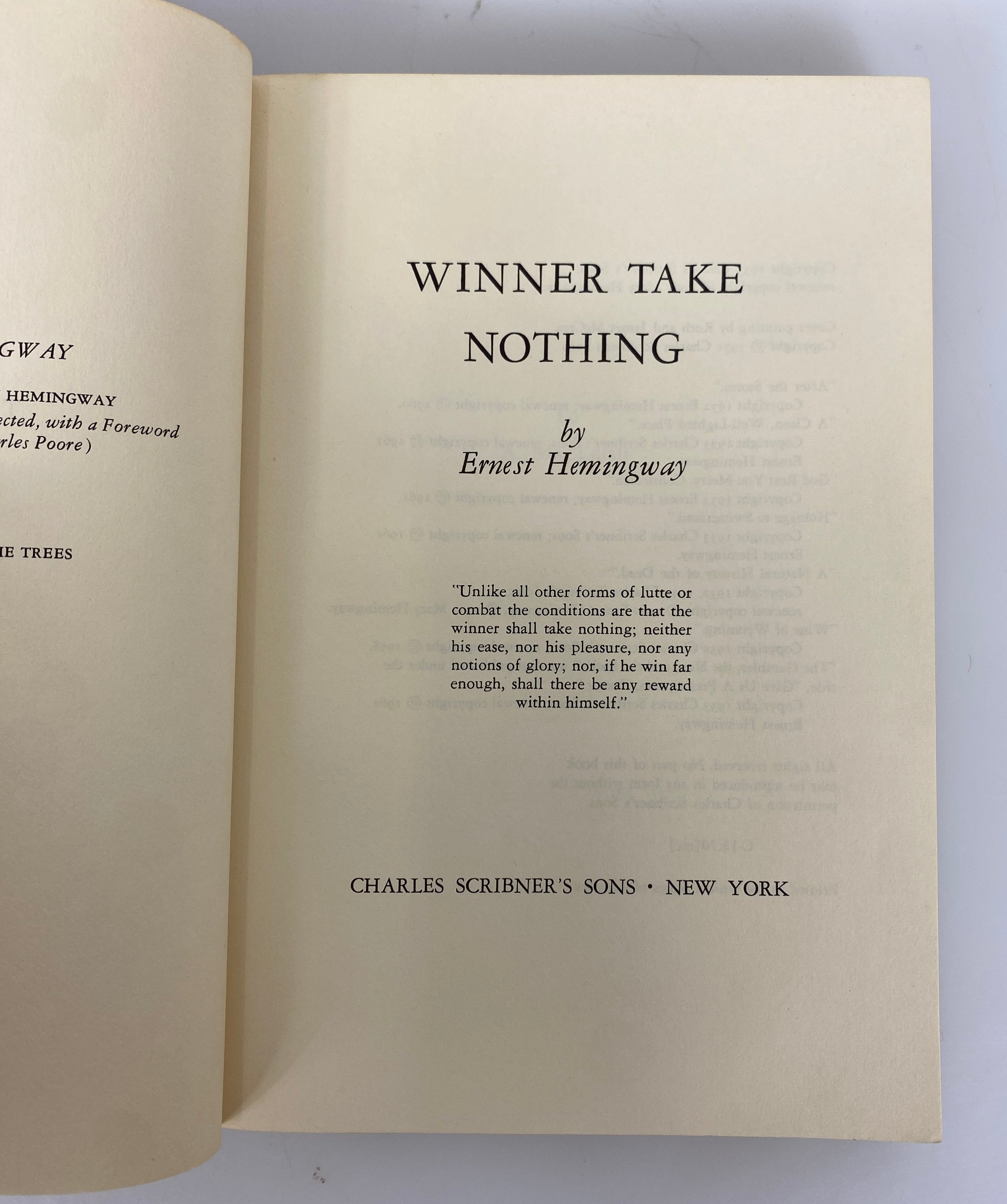 Ernest Hemingway Winner Take Nothing 1970 Vintage Scribner's PB
