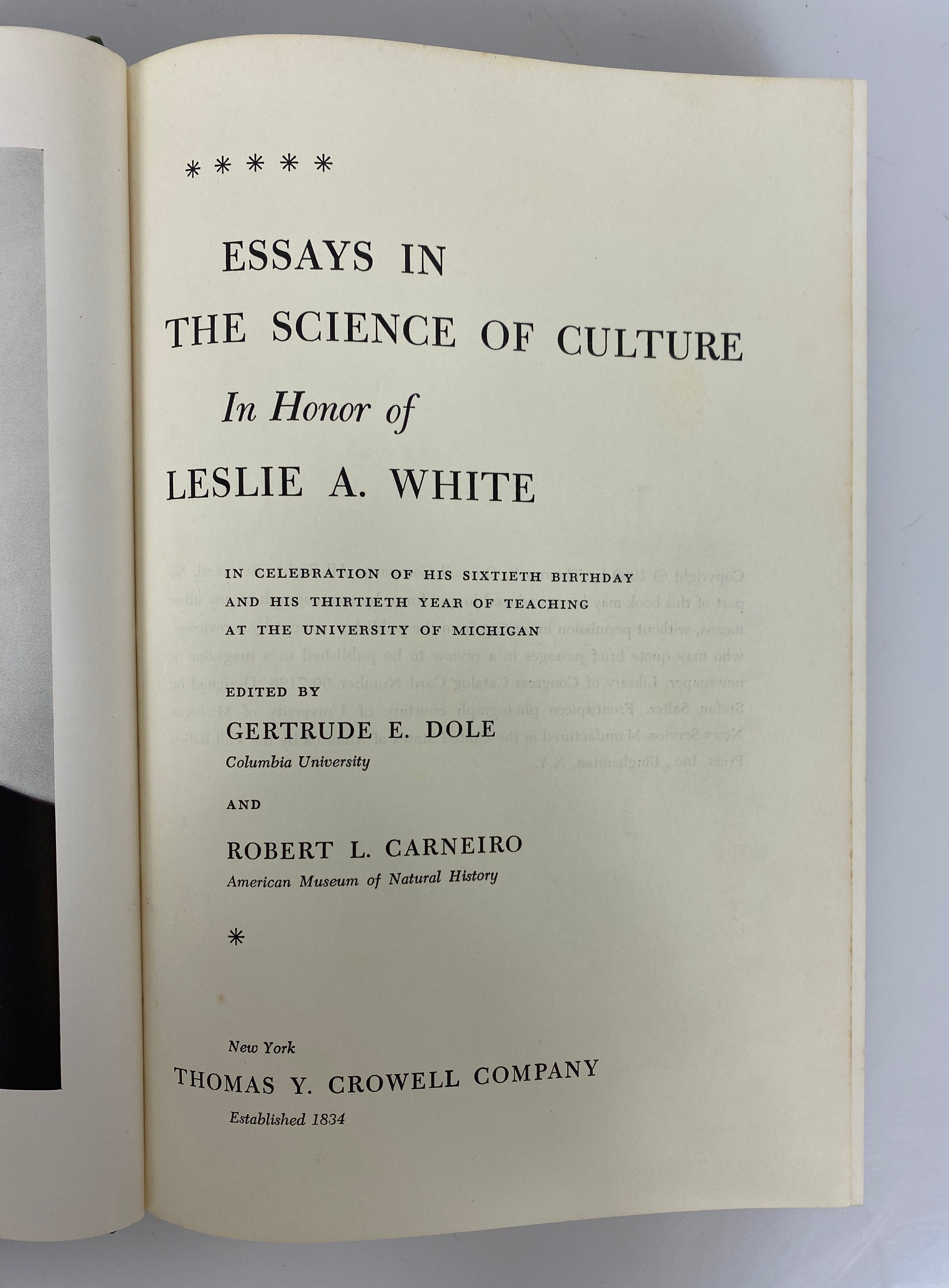 Essays in the Science of Culture by Dole and Carneiro 1960 SC