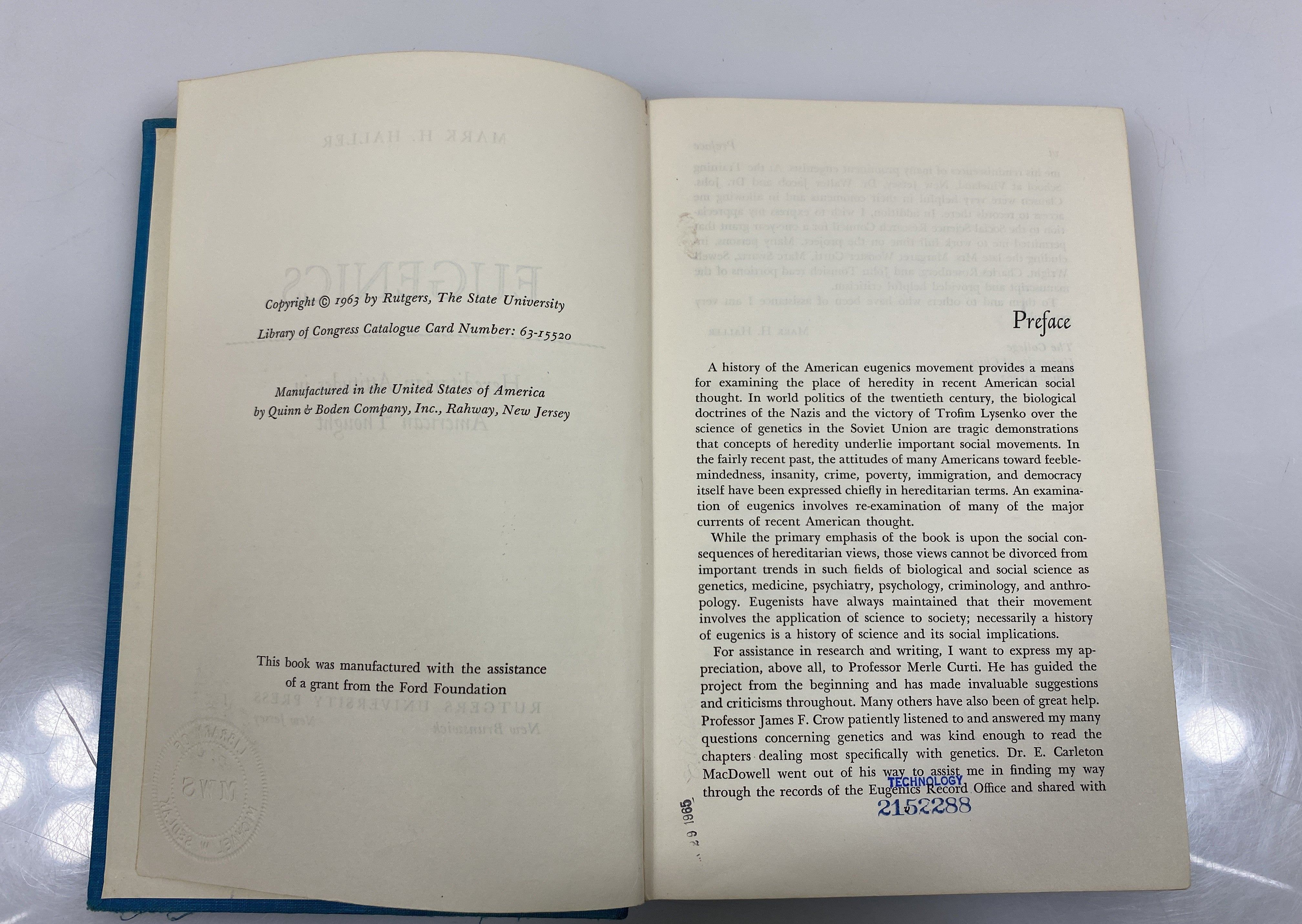 Eugenics by Haller Rutgers University Press Ex-library 1963 HC