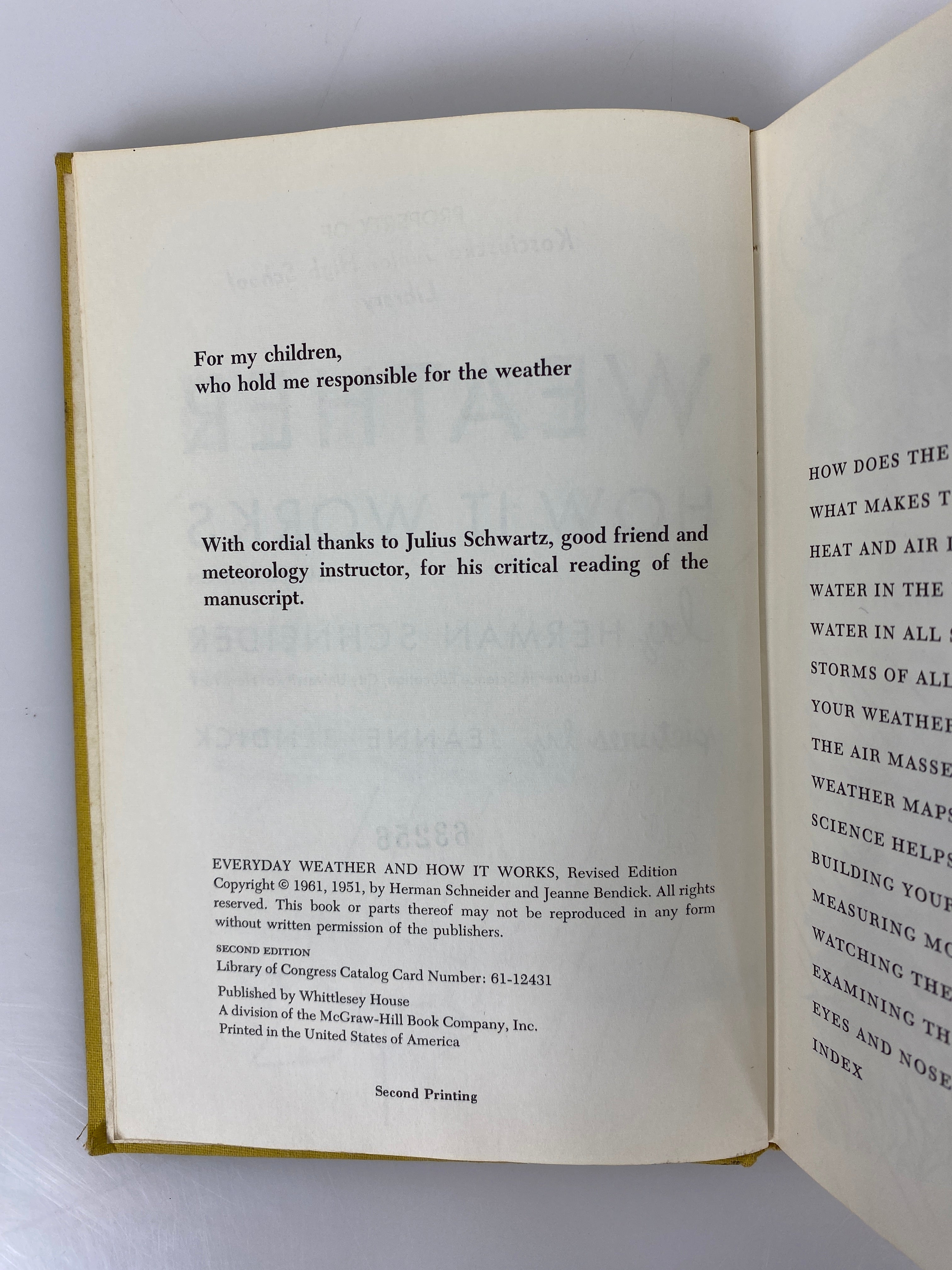 Everyday Weather and How it Works by Schneider 1961 2nd Ed Ex-Library HC