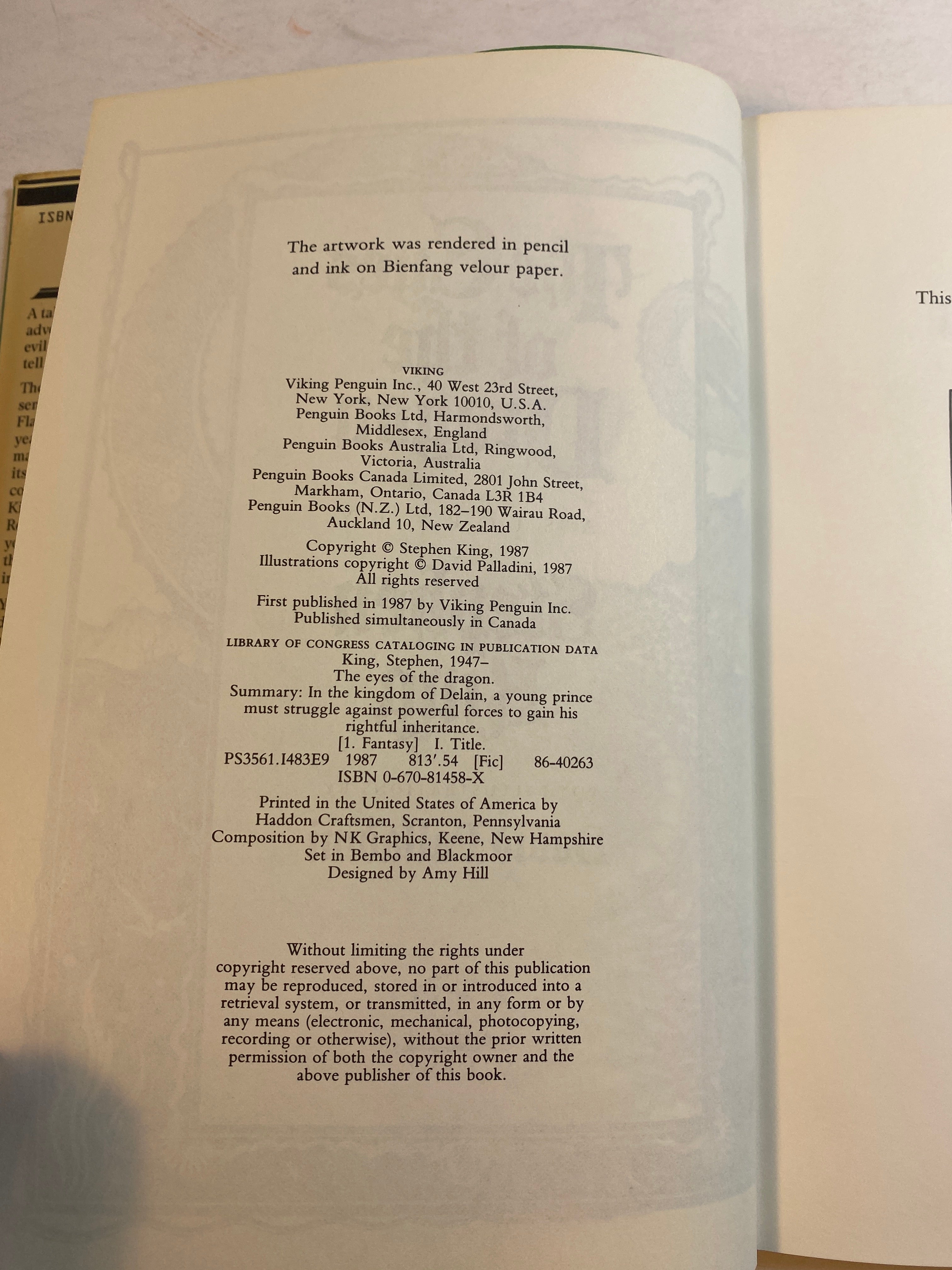 Eyes of the Dragon Stephen King HCDJ 1987