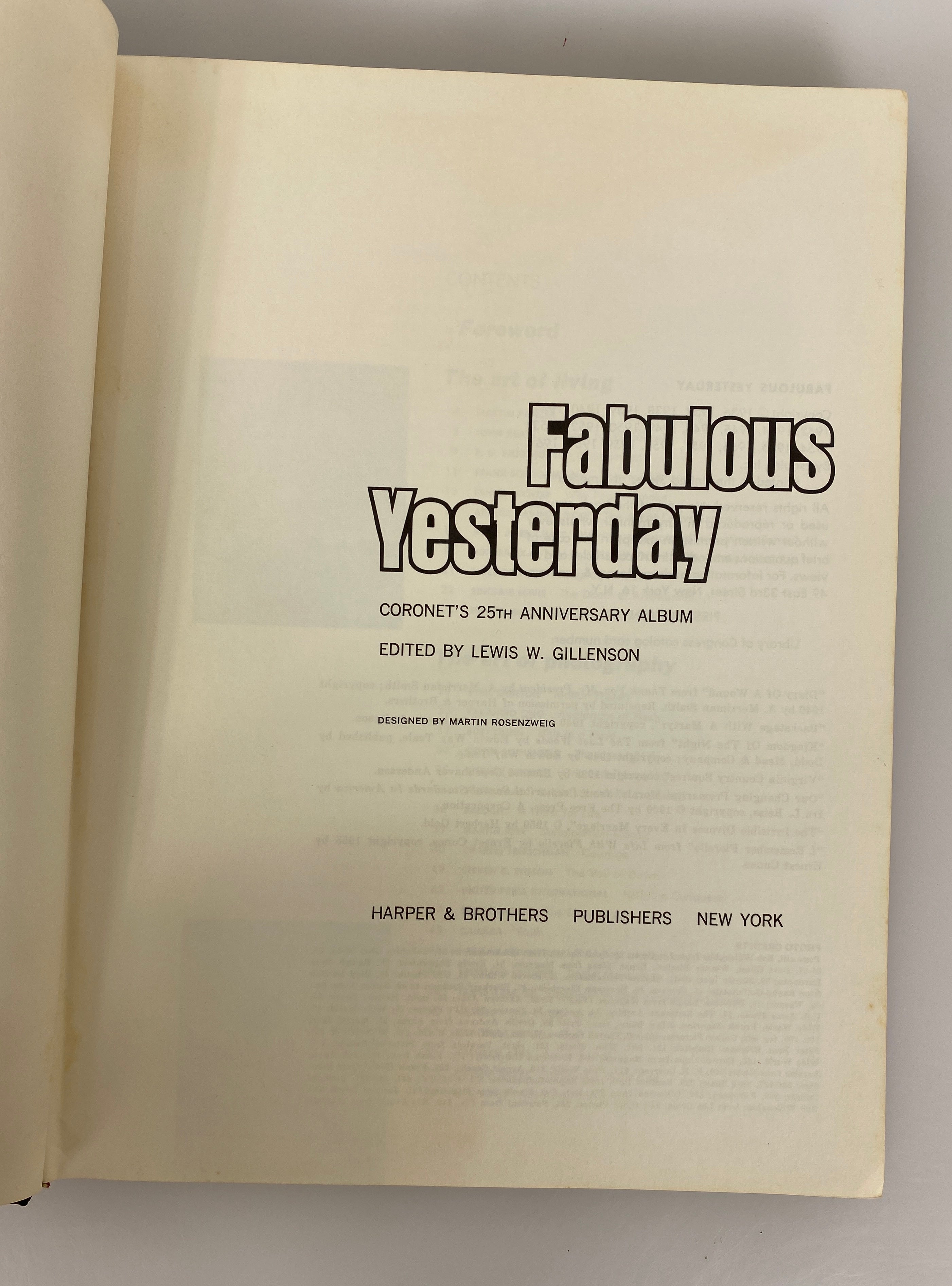 Fabulous Yesterday Coronet Magazine's 25th Anniversary 1961 1st Edition HCDJ