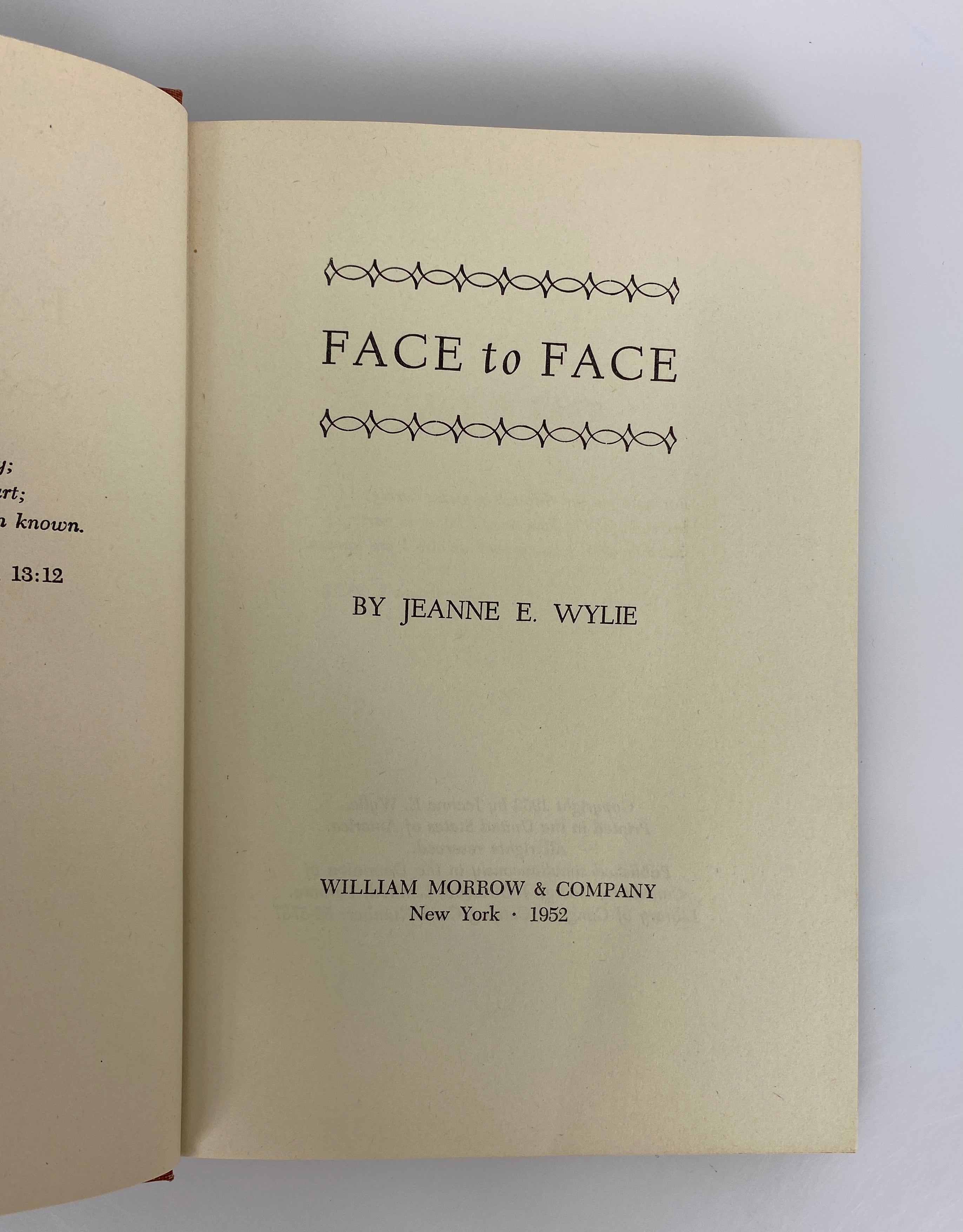 Face to Face by Jeanne Wylie Rare 1952 Vintage HC DJ