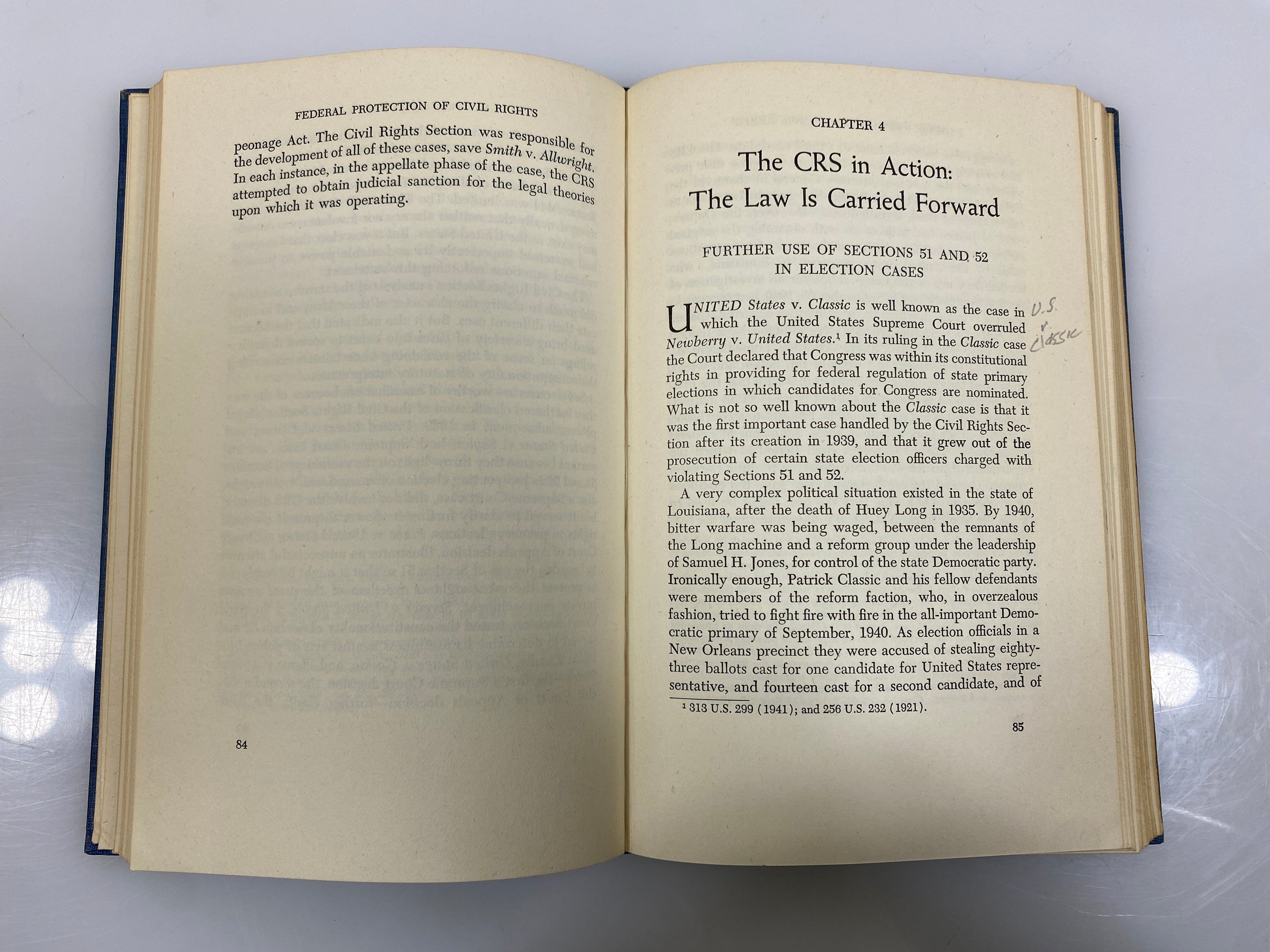 Federal Protection of Civil Rights Quest for a Sword by Carr 1947 Vintage HC