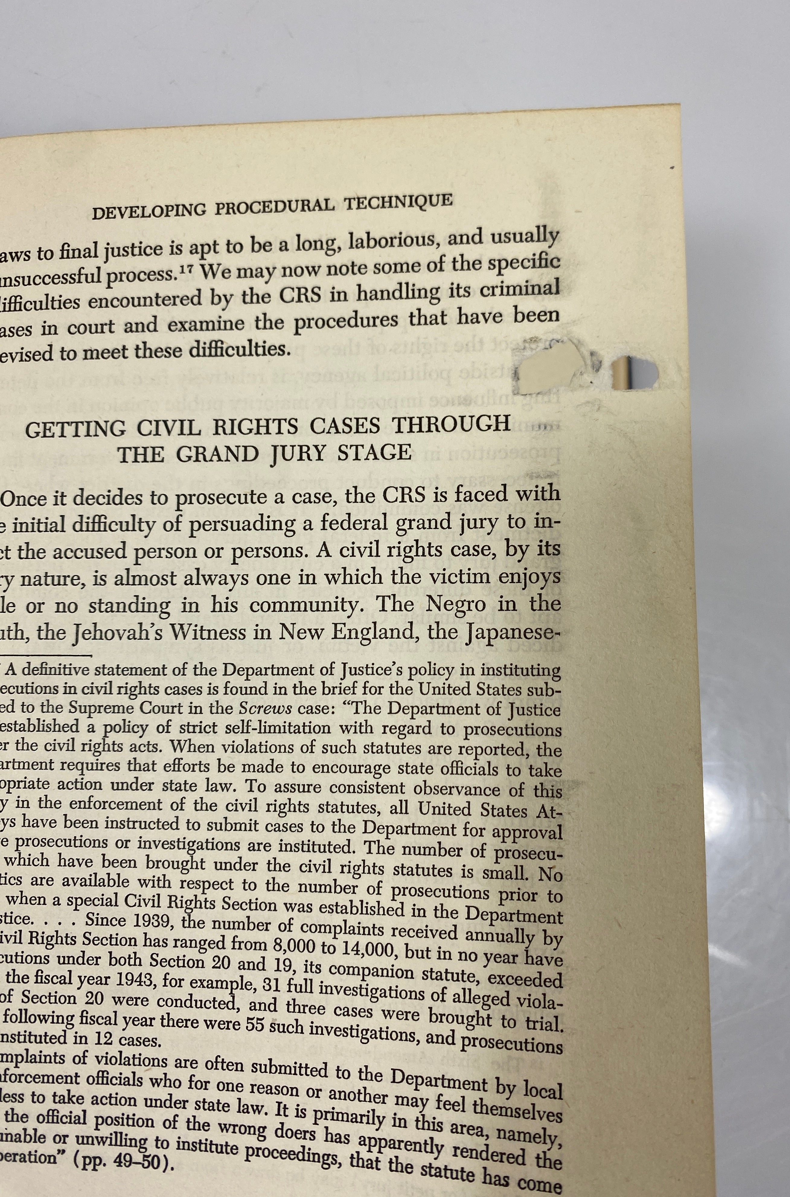 Federal Protection of Civil Rights Quest for a Sword by Carr 1947 Vintage HC