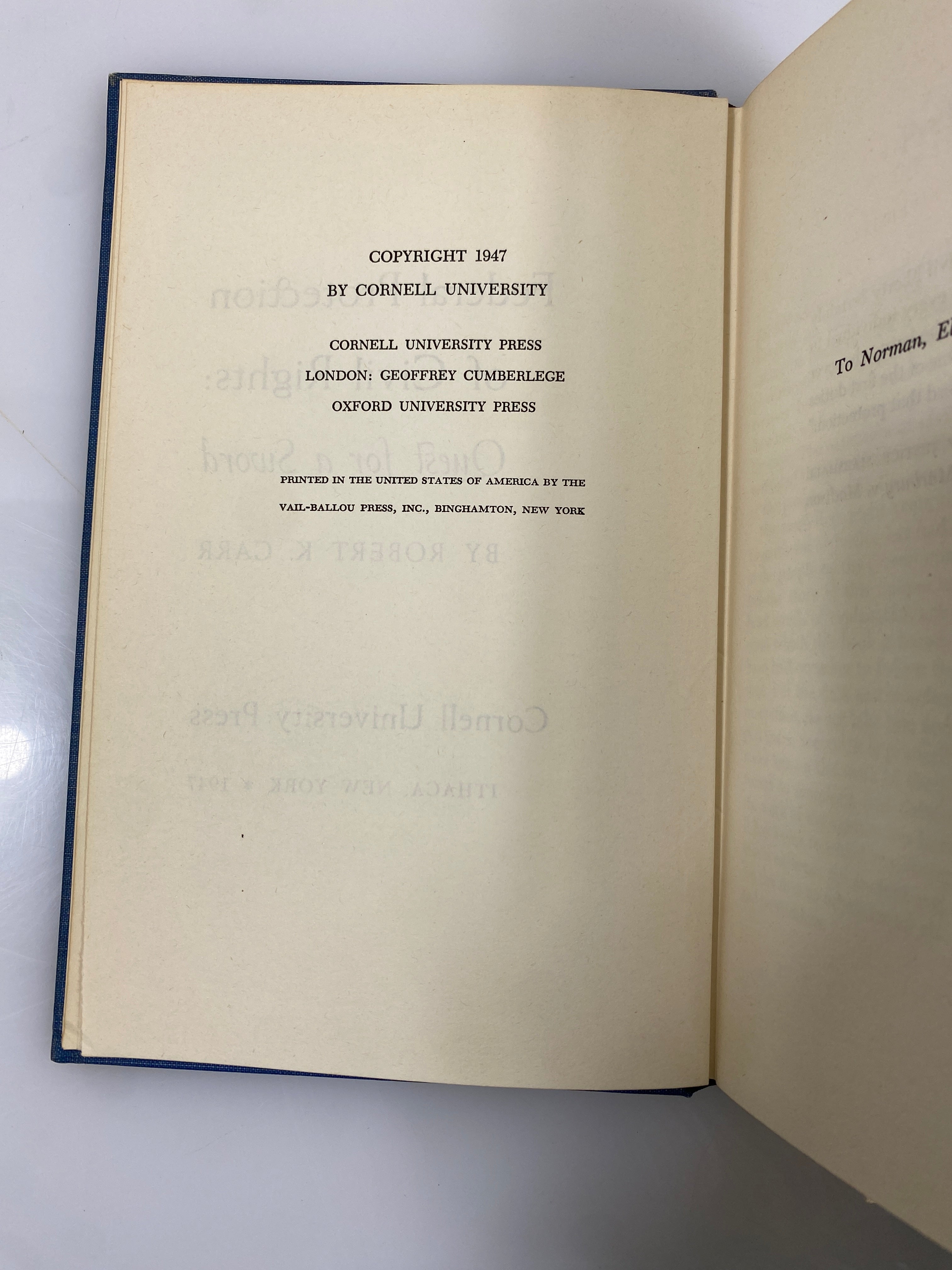 Federal Protection of Civil Rights Quest for a Sword by Carr 1947 Vintage HC