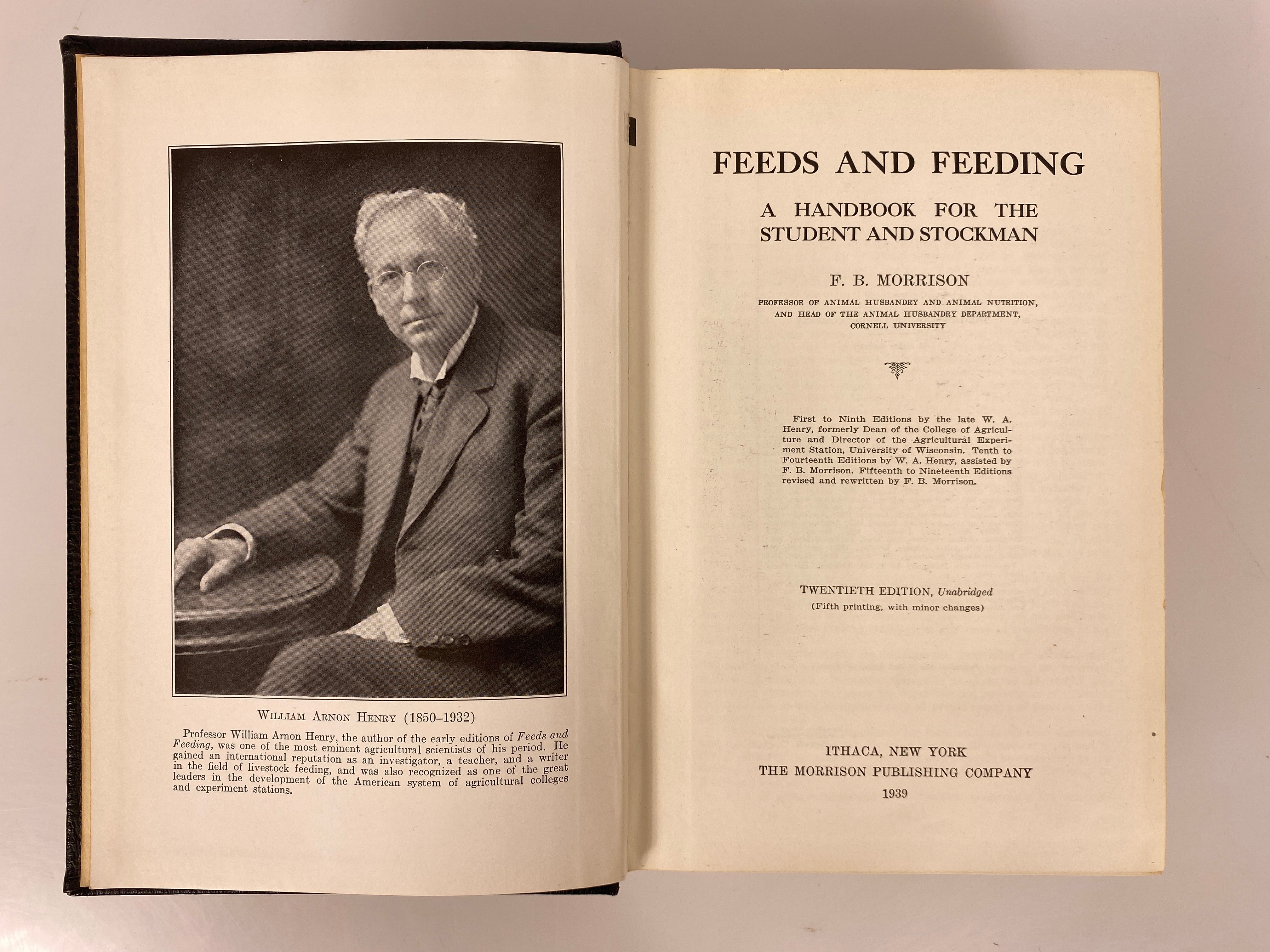 Feeds and Feeding by F.B. Morrison 1939 Twentieth Edition Vintage HC