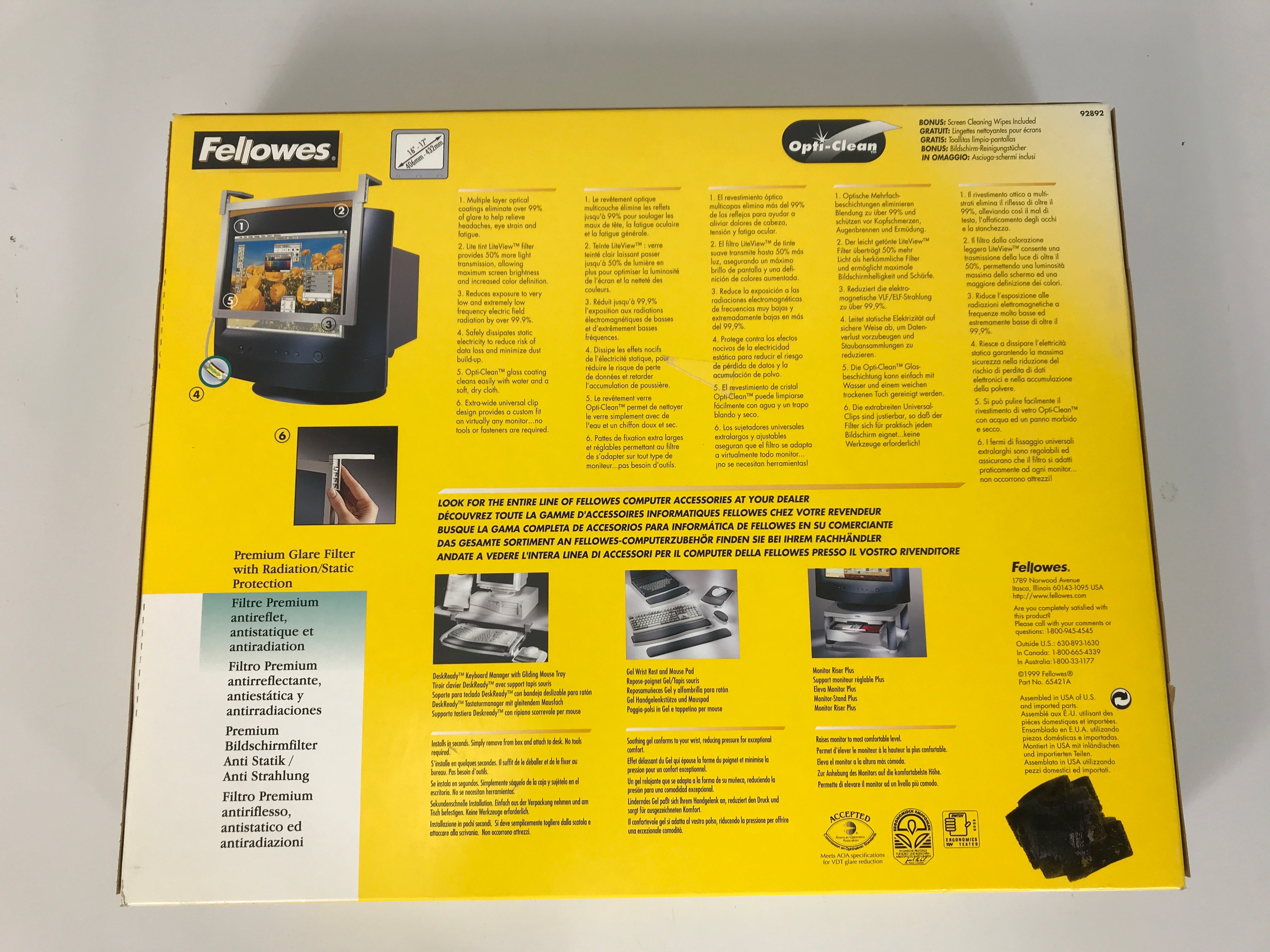 Fellowes 92892 16 - 17" Premium Glare Filter with Radiation/Static Protection *New*