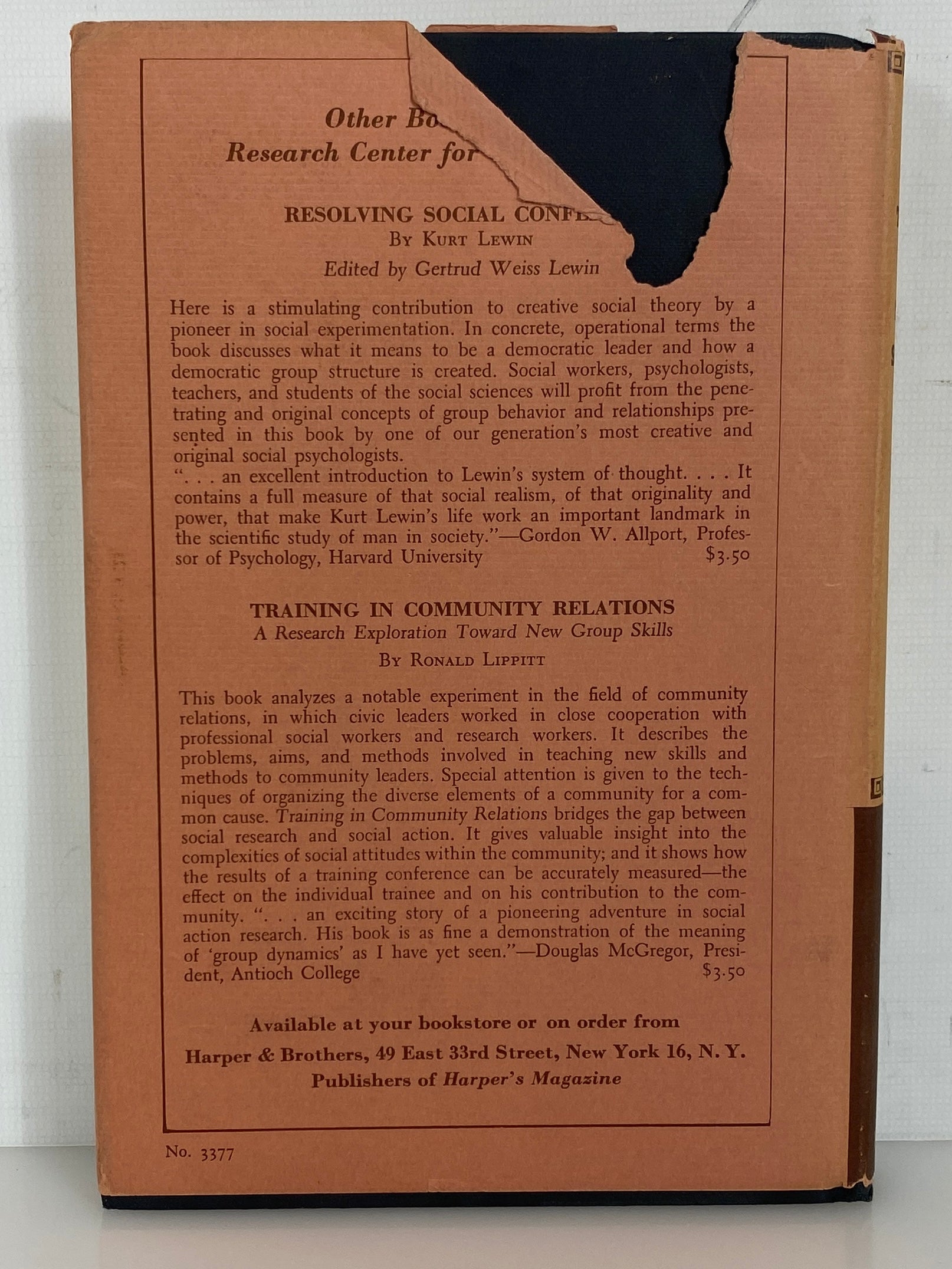 Field Theory in Social Science by Kurt Lewin 1951 Vintage HC DJ