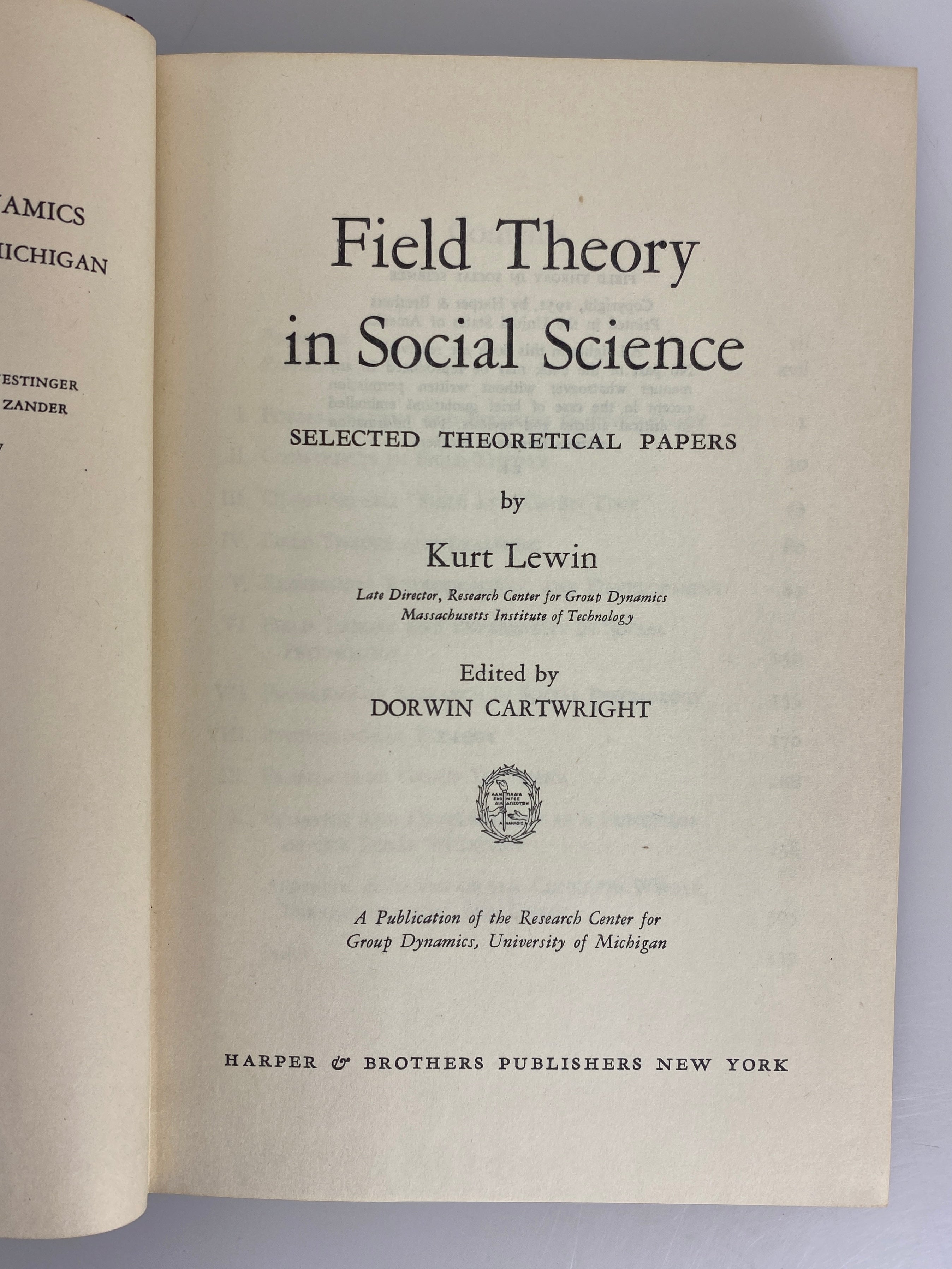 Field Theory in Social Science by Kurt Lewin 1951 Vintage HC DJ