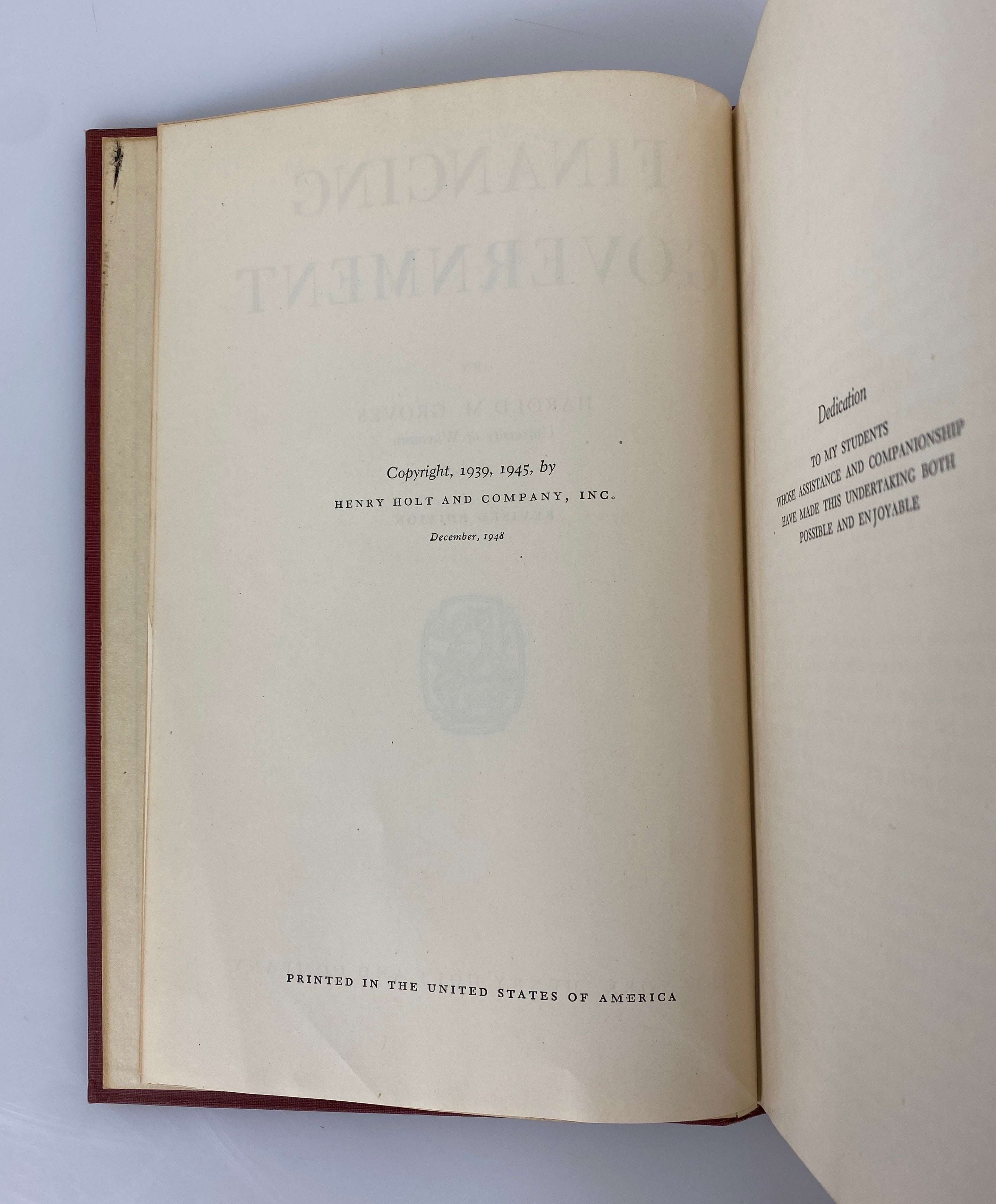 Financing Government by Harold Groves 1948 Rare Vintage HC