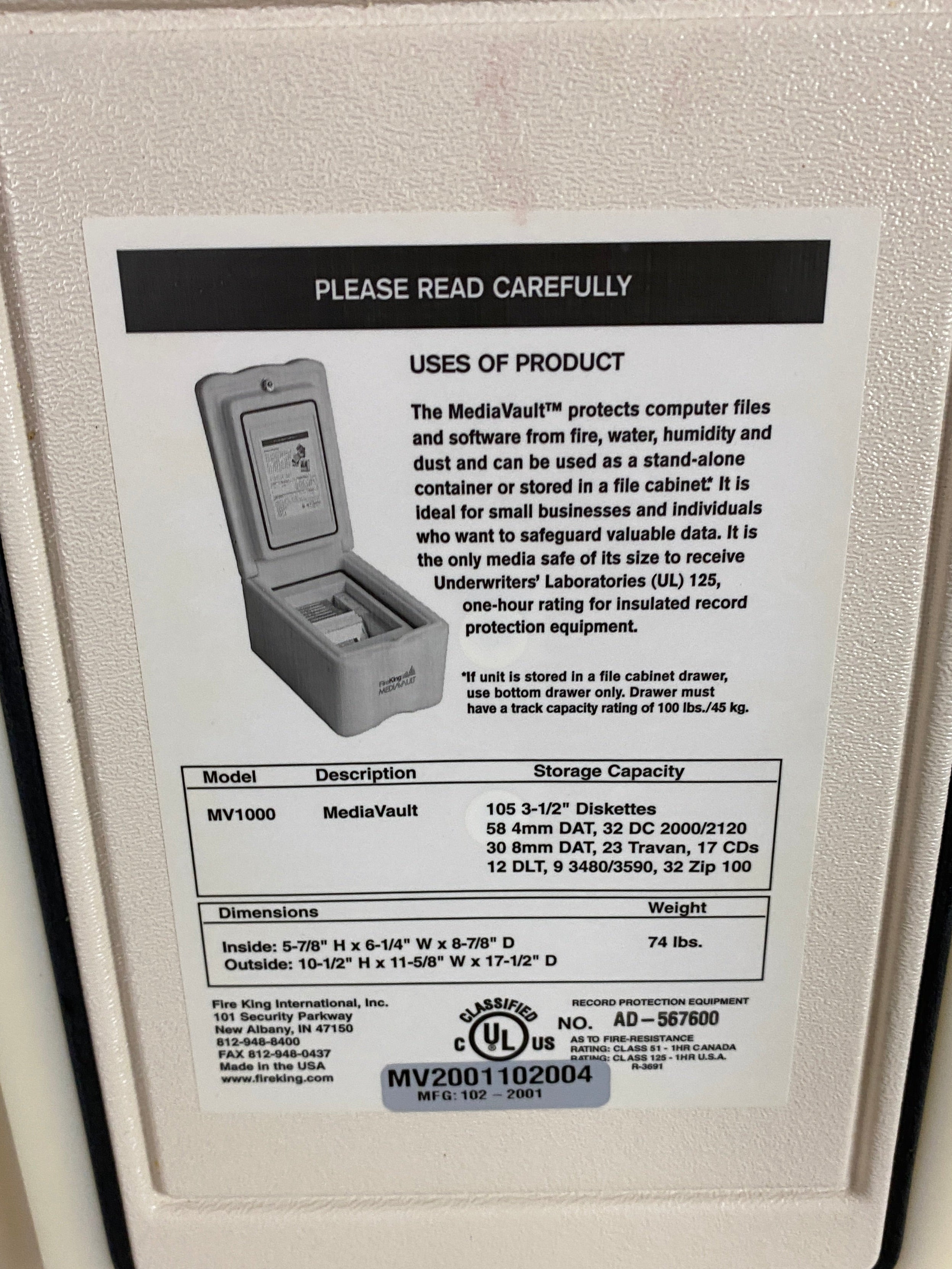 Fireking Lockable White Safe