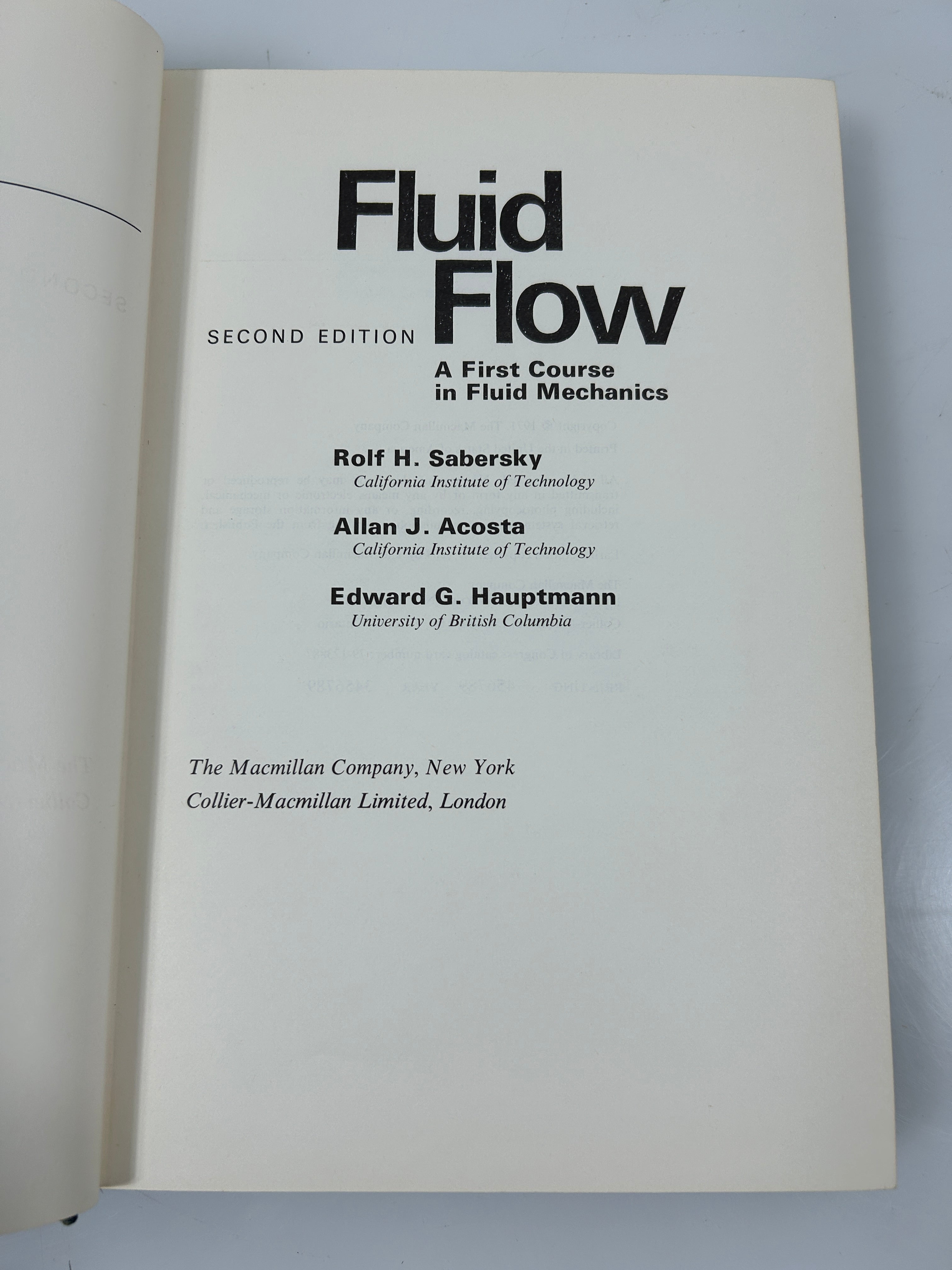 Fluid Flow: A First Course in Fluid Mechanics 2nd Edition 1971 HC