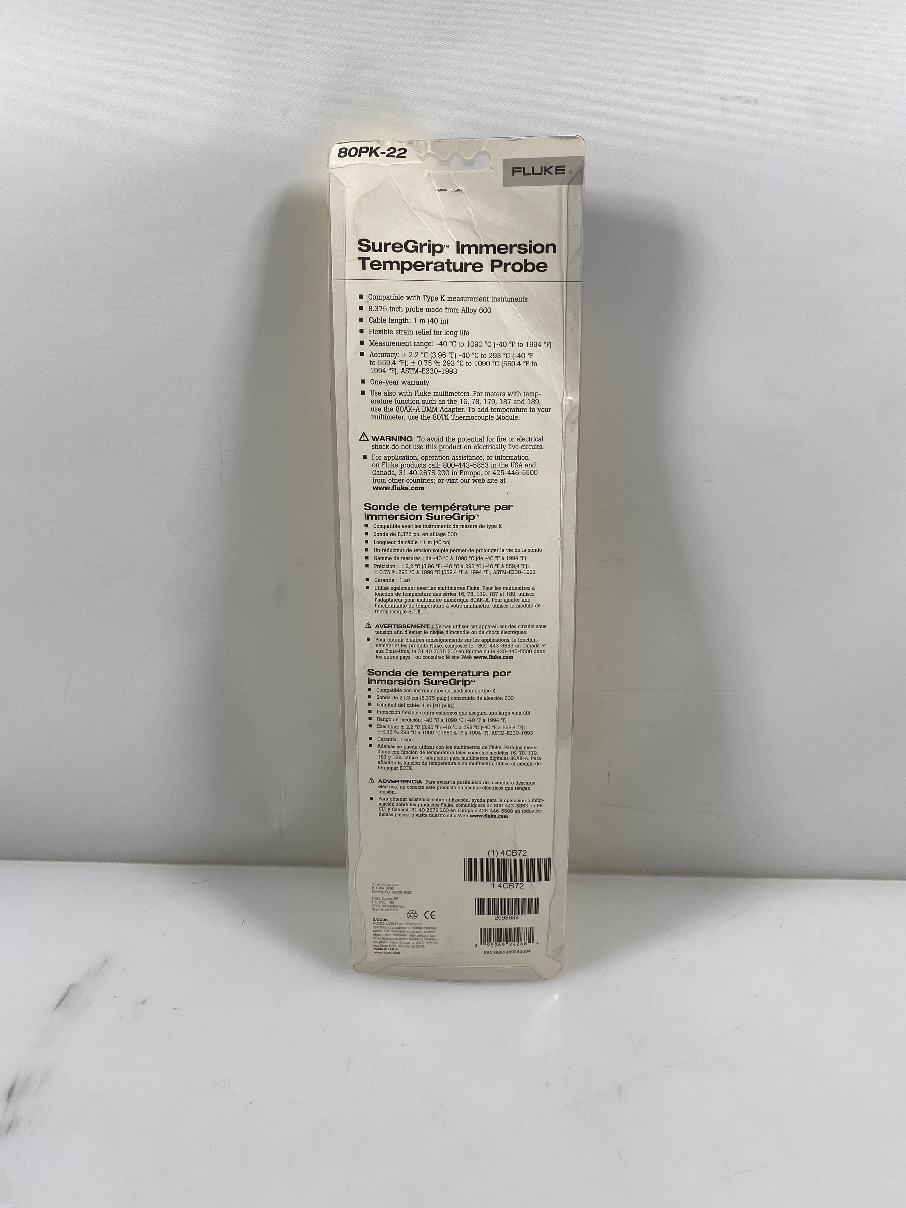Fluke SureGrip Immersion Temperature Probe *New*