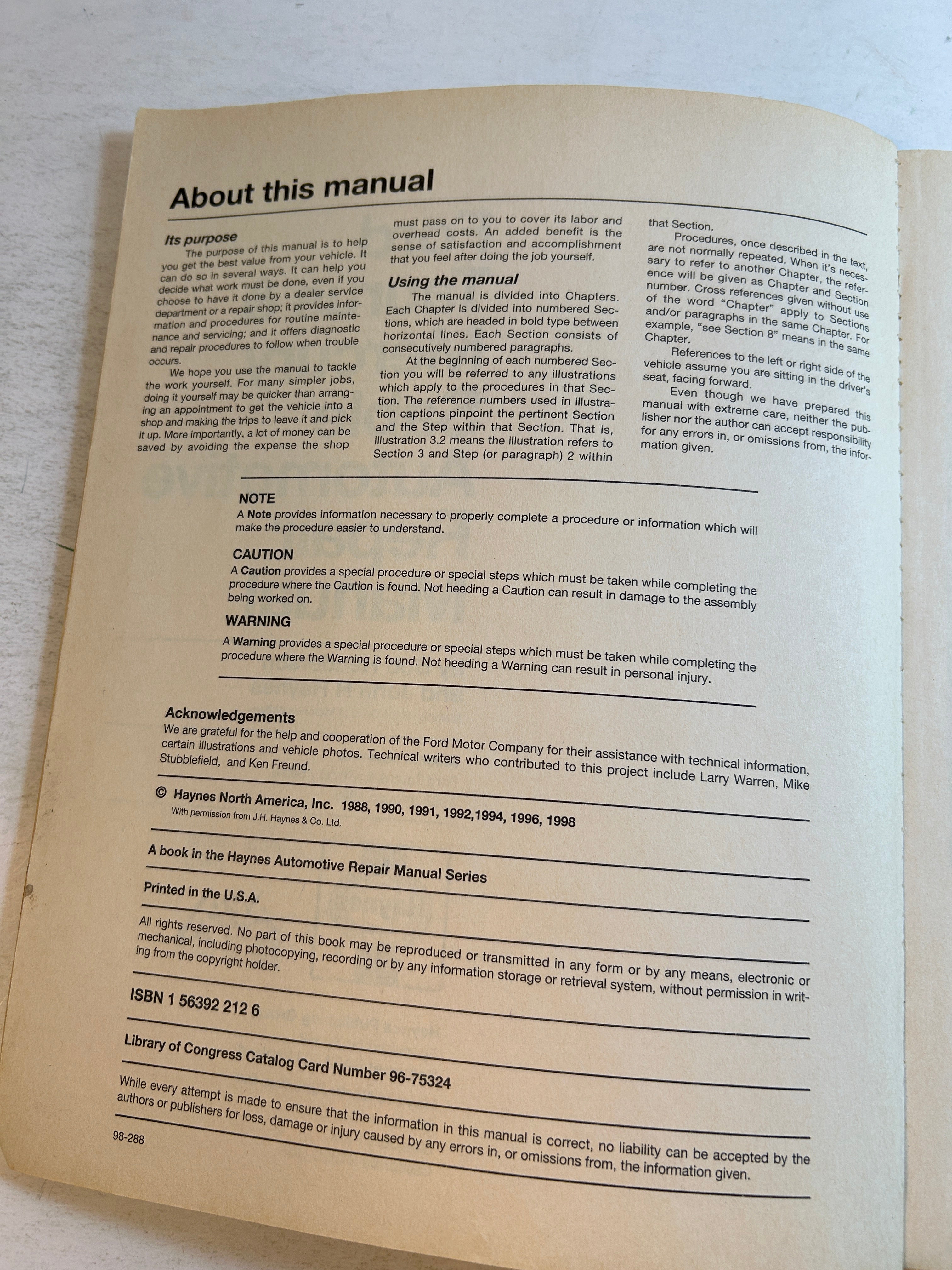 Ford Taurus & Mercury Sable (86-95) Haynes Repair Manual by John Haynes SC