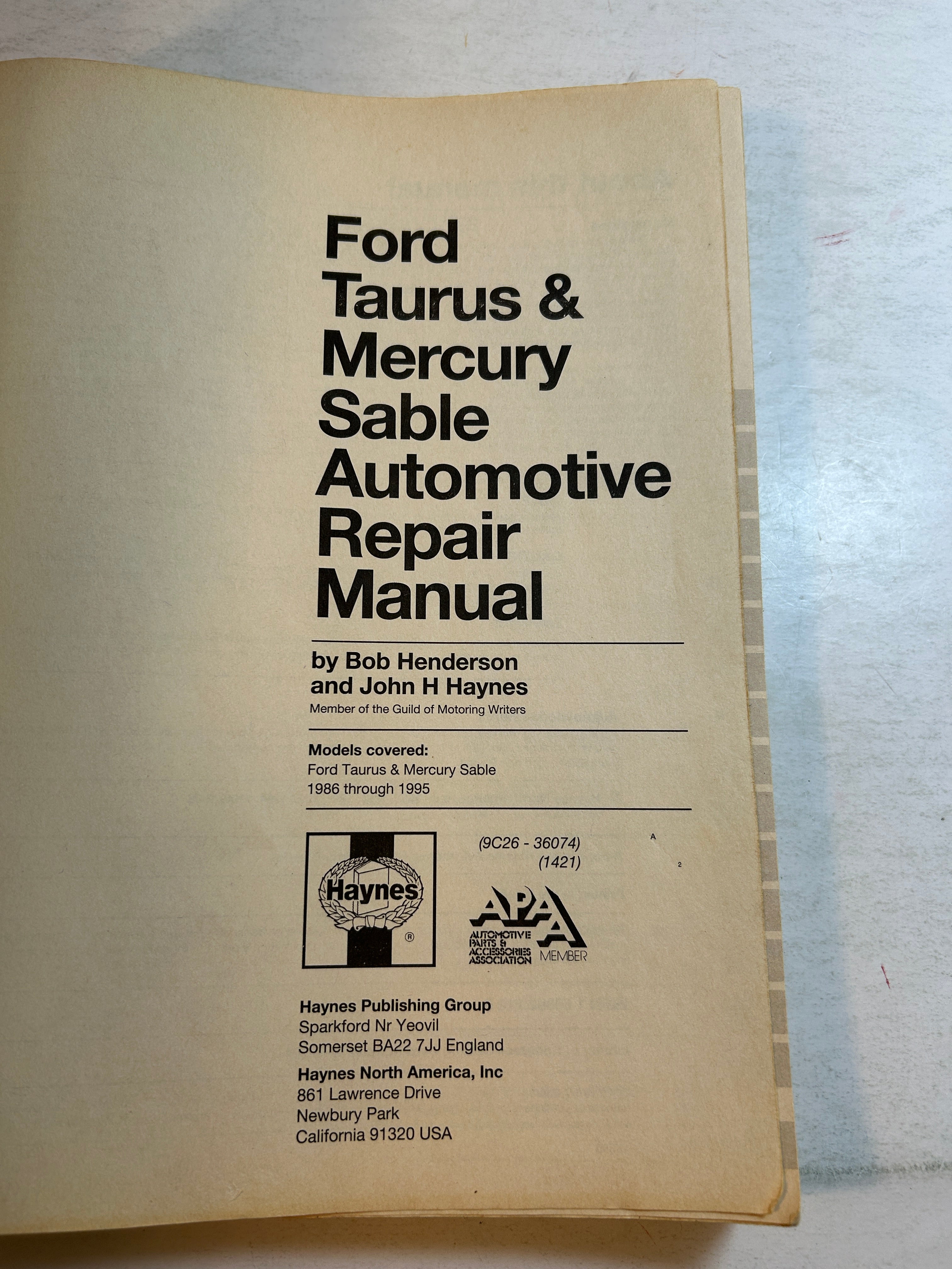Ford Taurus & Mercury Sable (86-95) Haynes Repair Manual by John Haynes SC