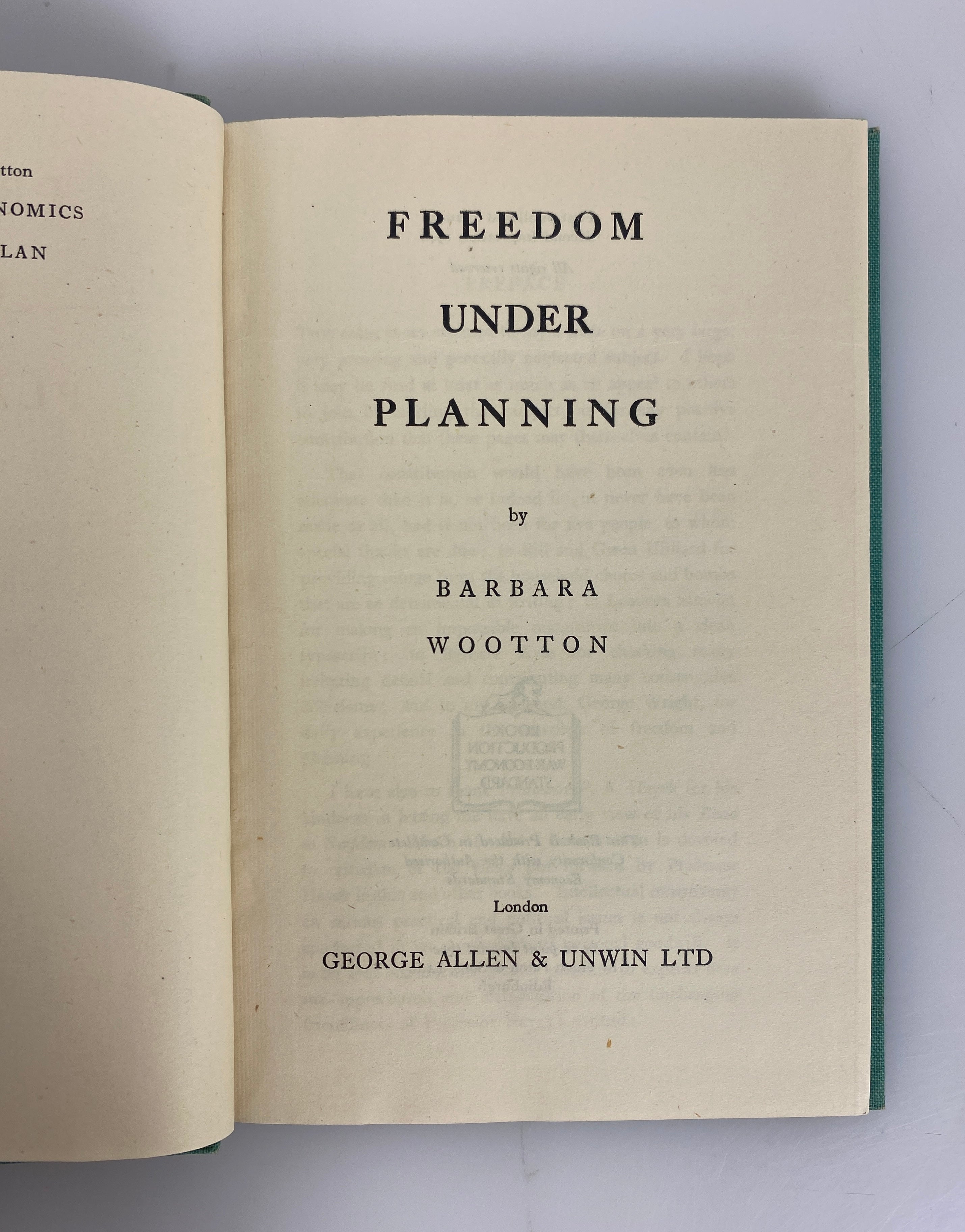 Freedom Under Planning by Barbara Wootton 1946 Second Impression Vintage HC