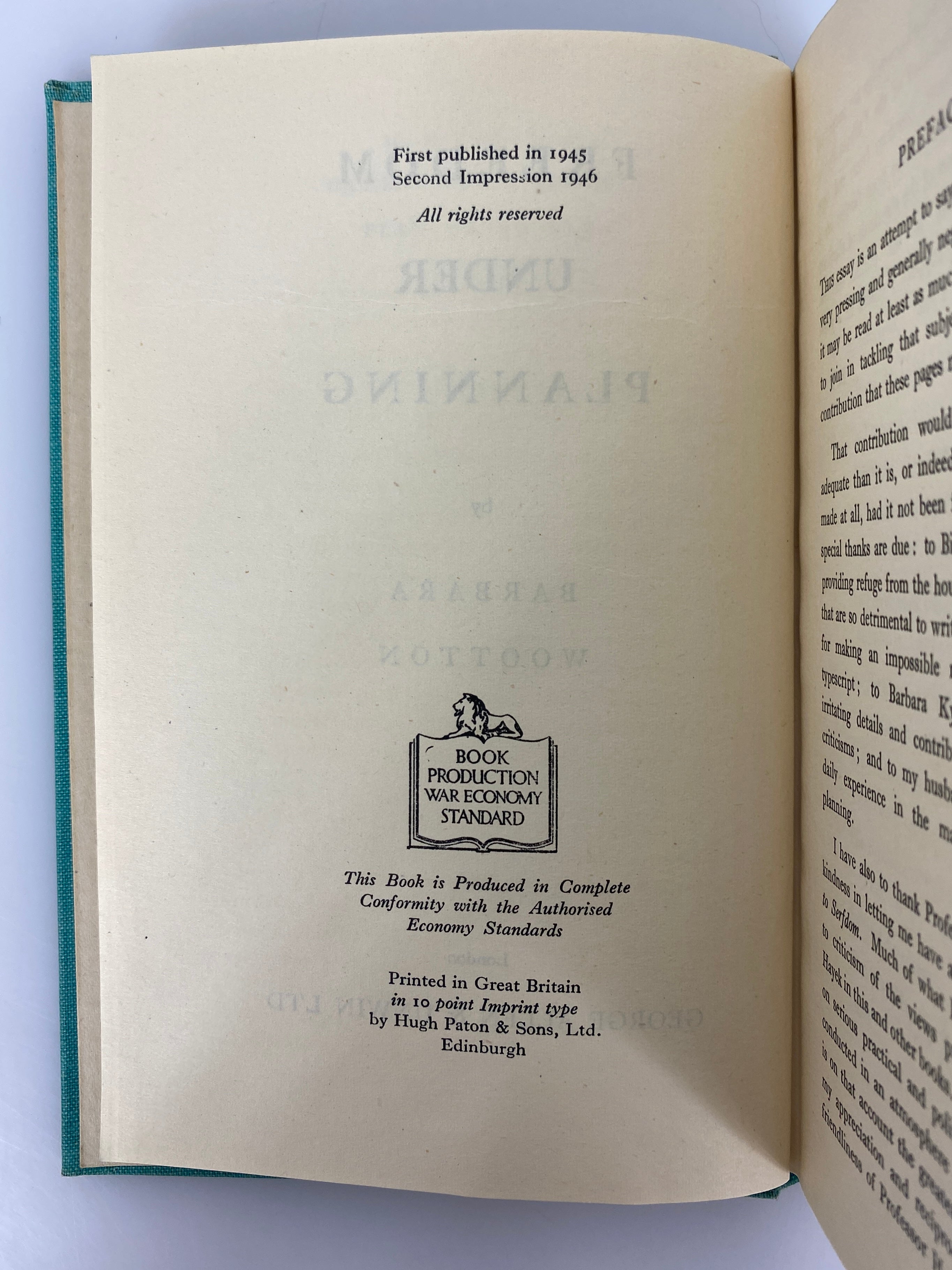 Freedom Under Planning by Barbara Wootton 1946 Second Impression Vintage HC
