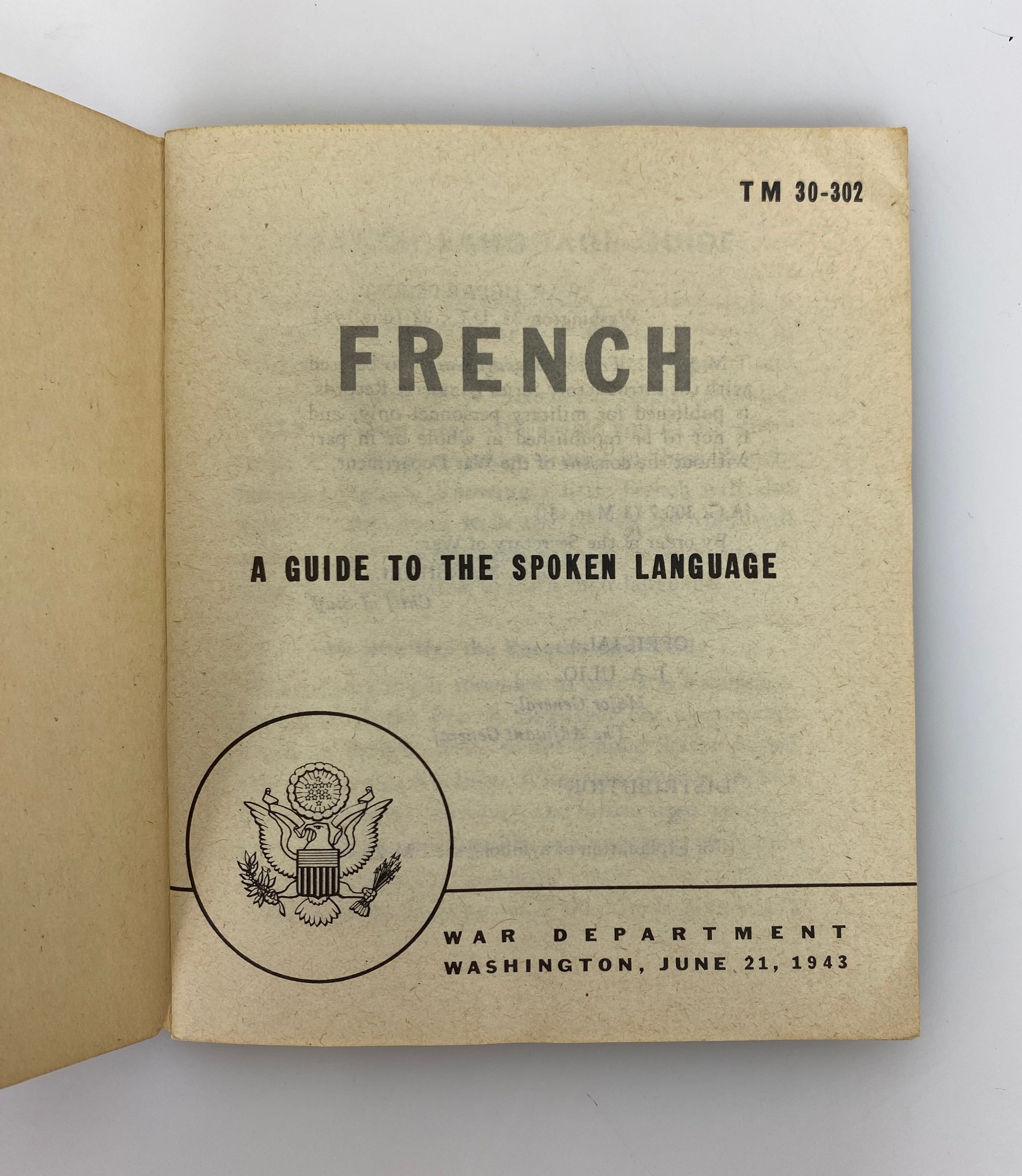 French Introductory Series Language Guide TM 30-302 1943 War Department SC