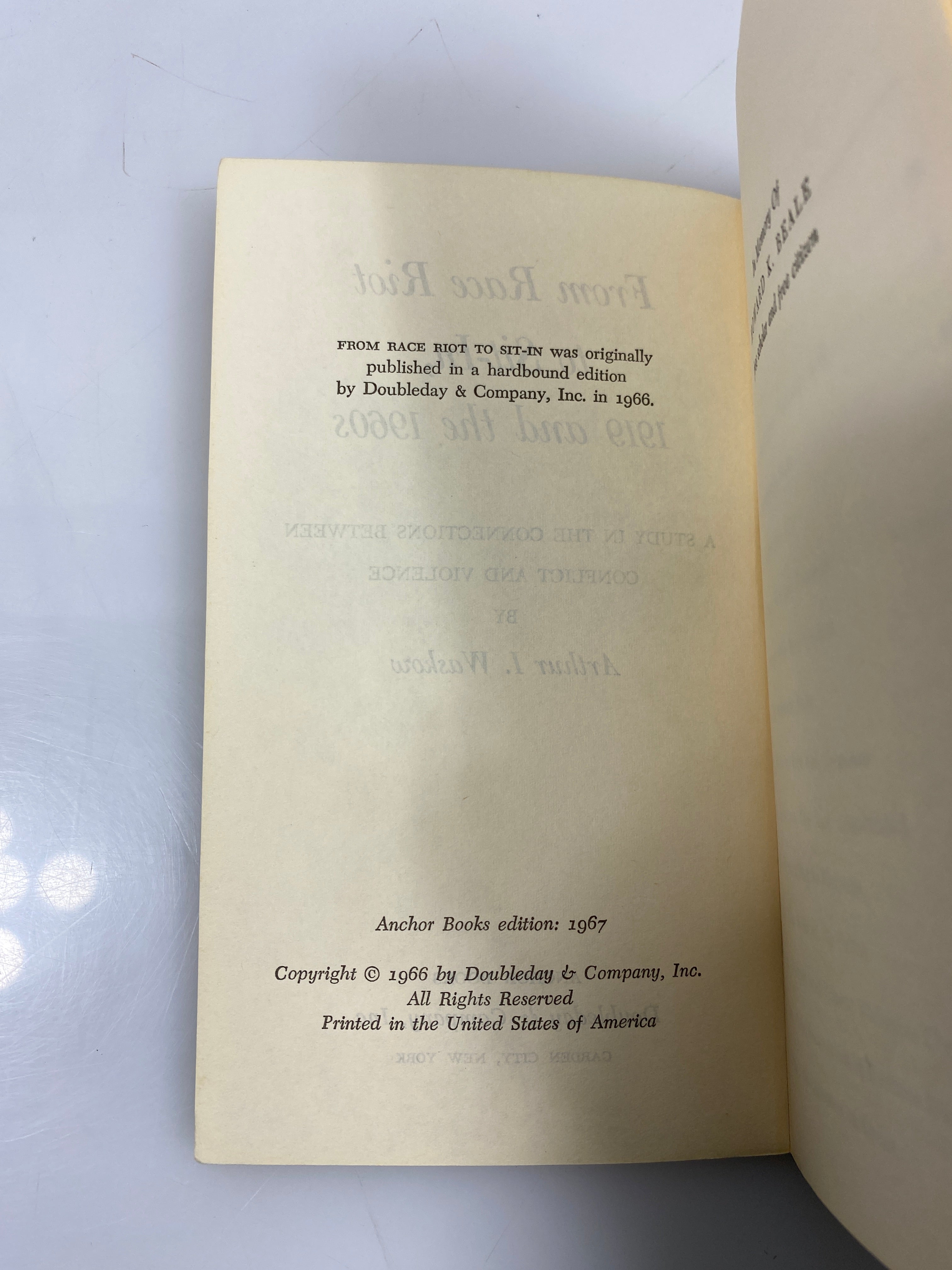 From Race to Riot 1919-1960s by Waskow Ex-library 1967 SC