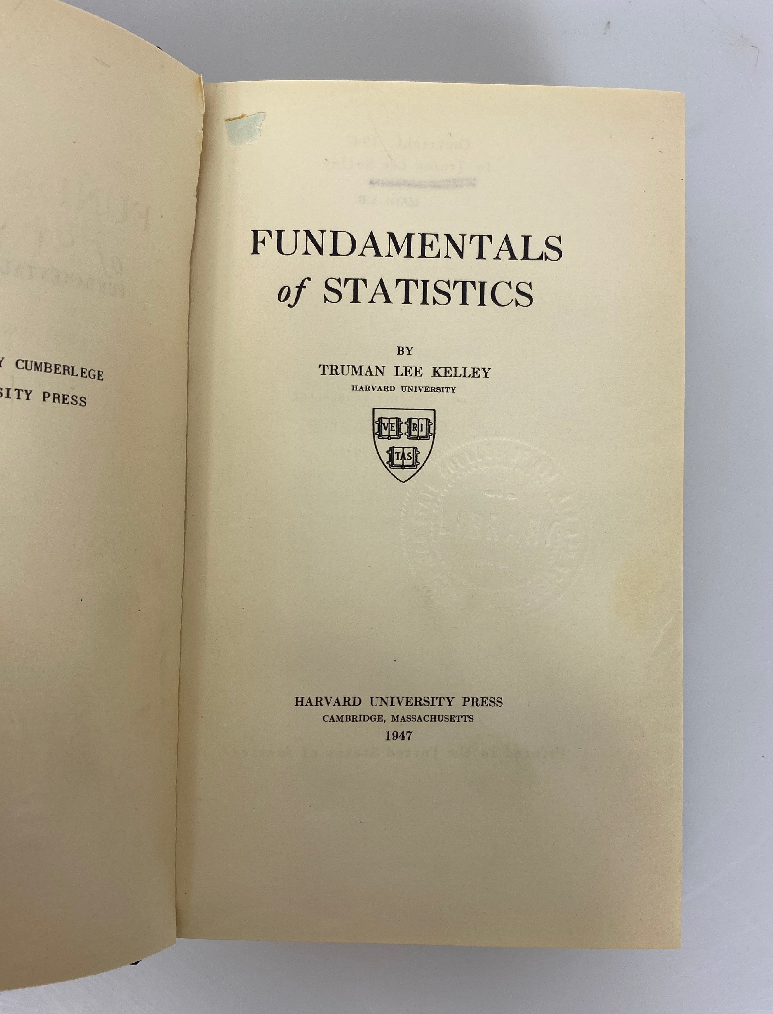Fundamentals of Statistics by Truman Lee Kelley 1947 Ex-Library HC