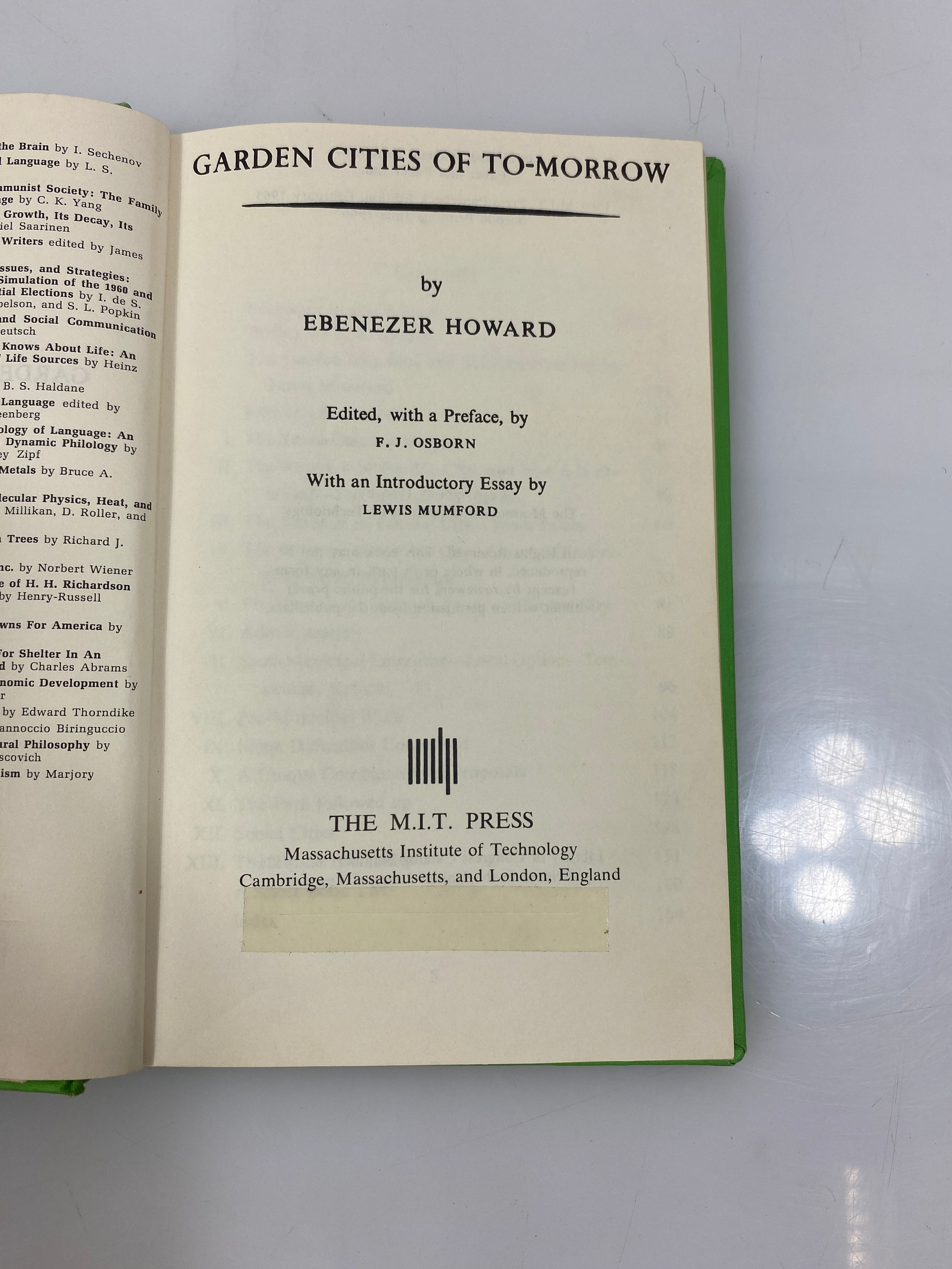 Garden Cities of To-Morrow by Howard MIT Press Ex-library 1966 HC