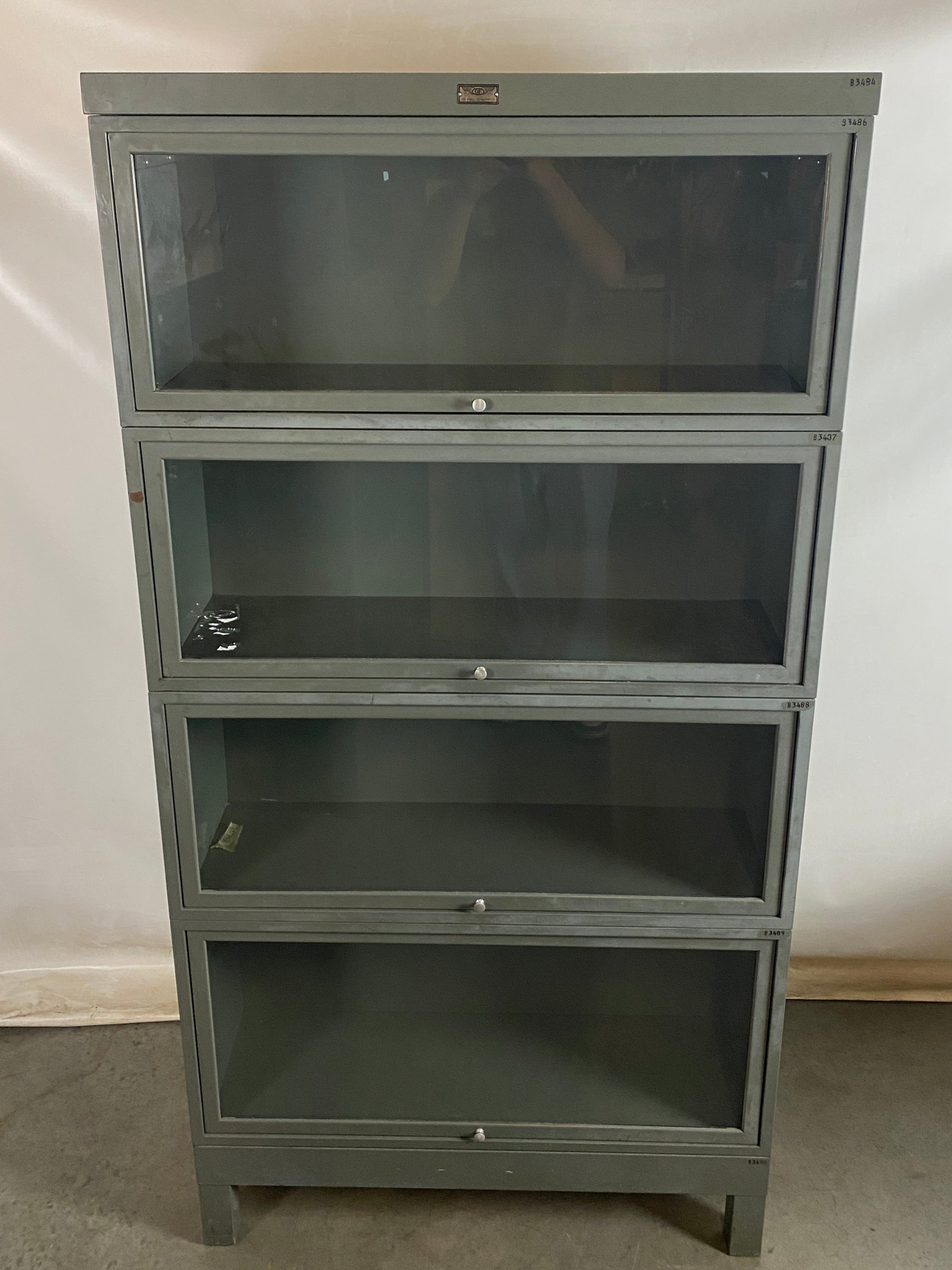 General Fireproofing Grey Barrister Glass Front Cabinet w/ Metal Base
